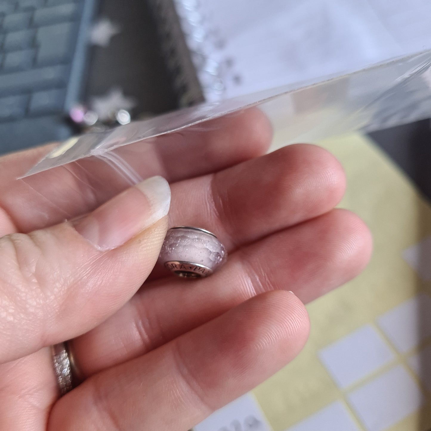 Genuine Pandora Rose Gold Faceted Murano In Pink With Sparkle