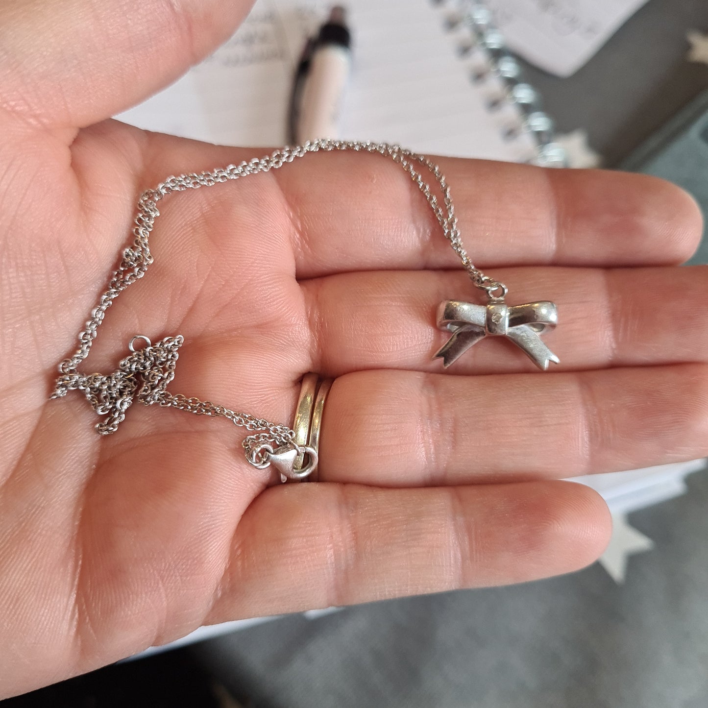Genuine Hot Diamond Oversized Bow Necklace With Small CZ? Diamond? In the Middle