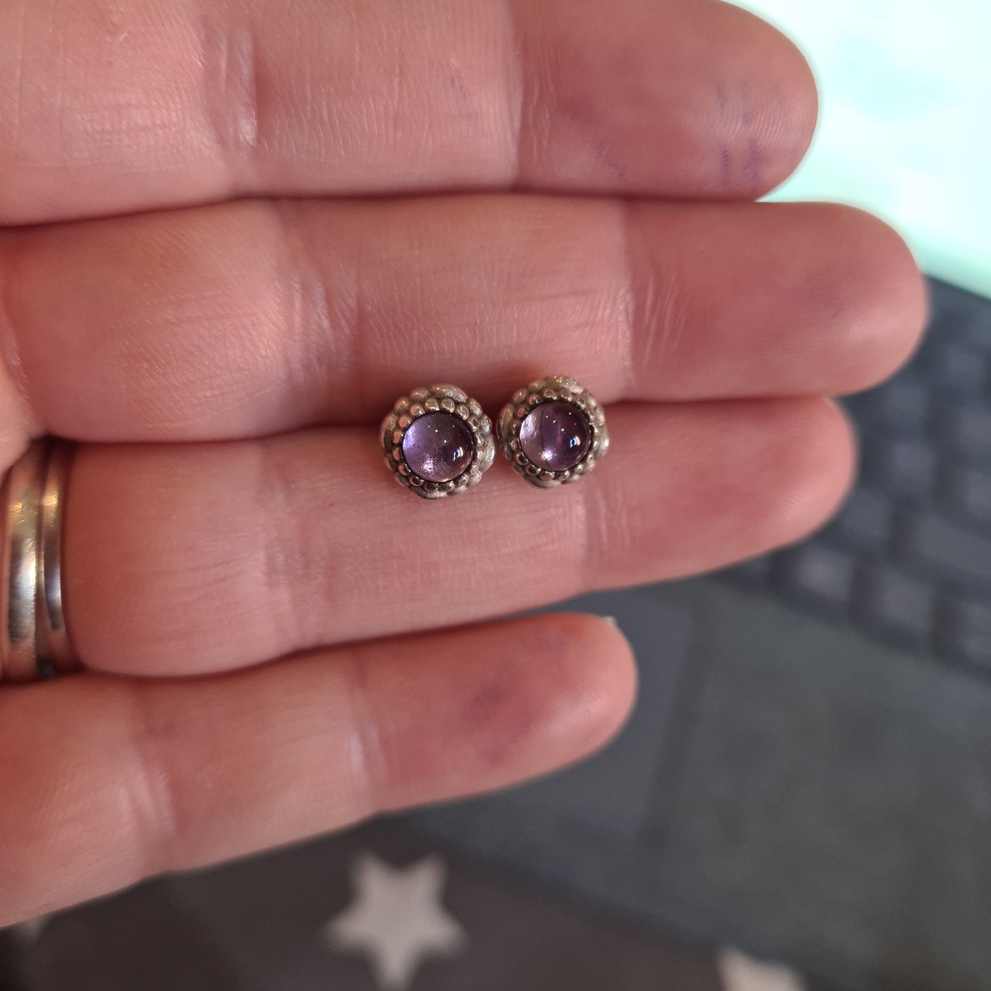 Genuine Pandora Purple Amethyst February Birthstone Earrings Studs