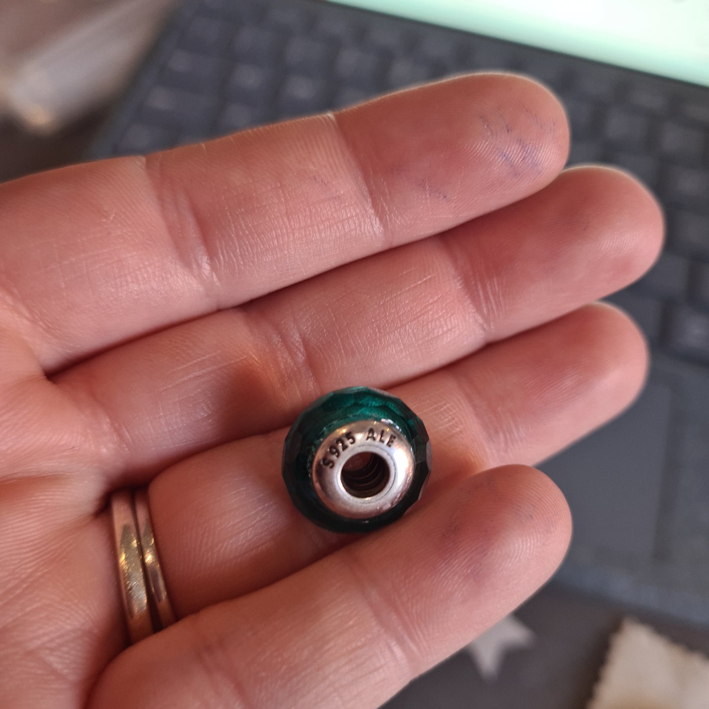 Genuine Pandora Faceted Murano Blue Green Teal Turquoise With Shimmer/ Glitter Fleck Glass Charm