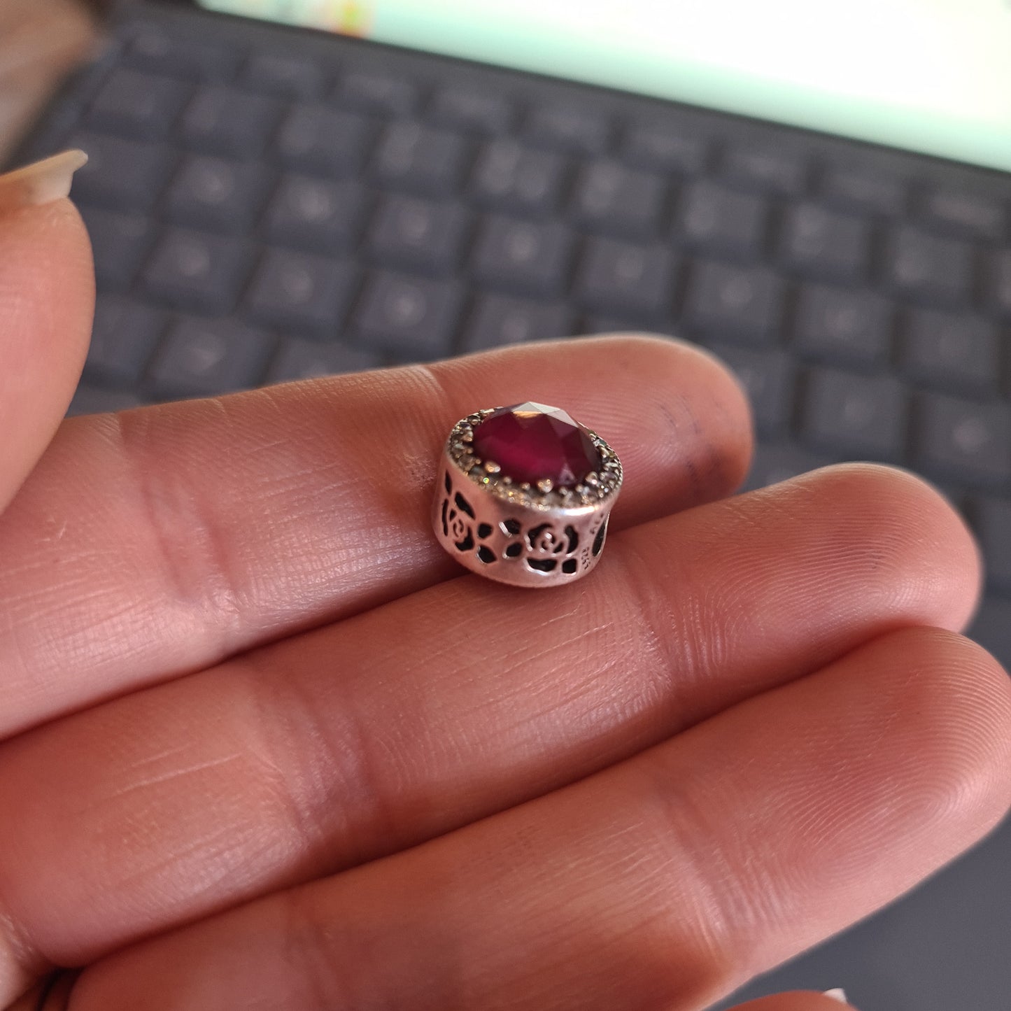 Genuine Pandora Disney Belle's Rose Charm Large Stone