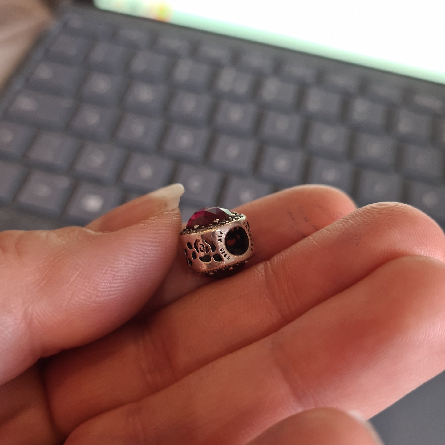 Genuine Pandora Disney Belle's Rose Charm Large Stone