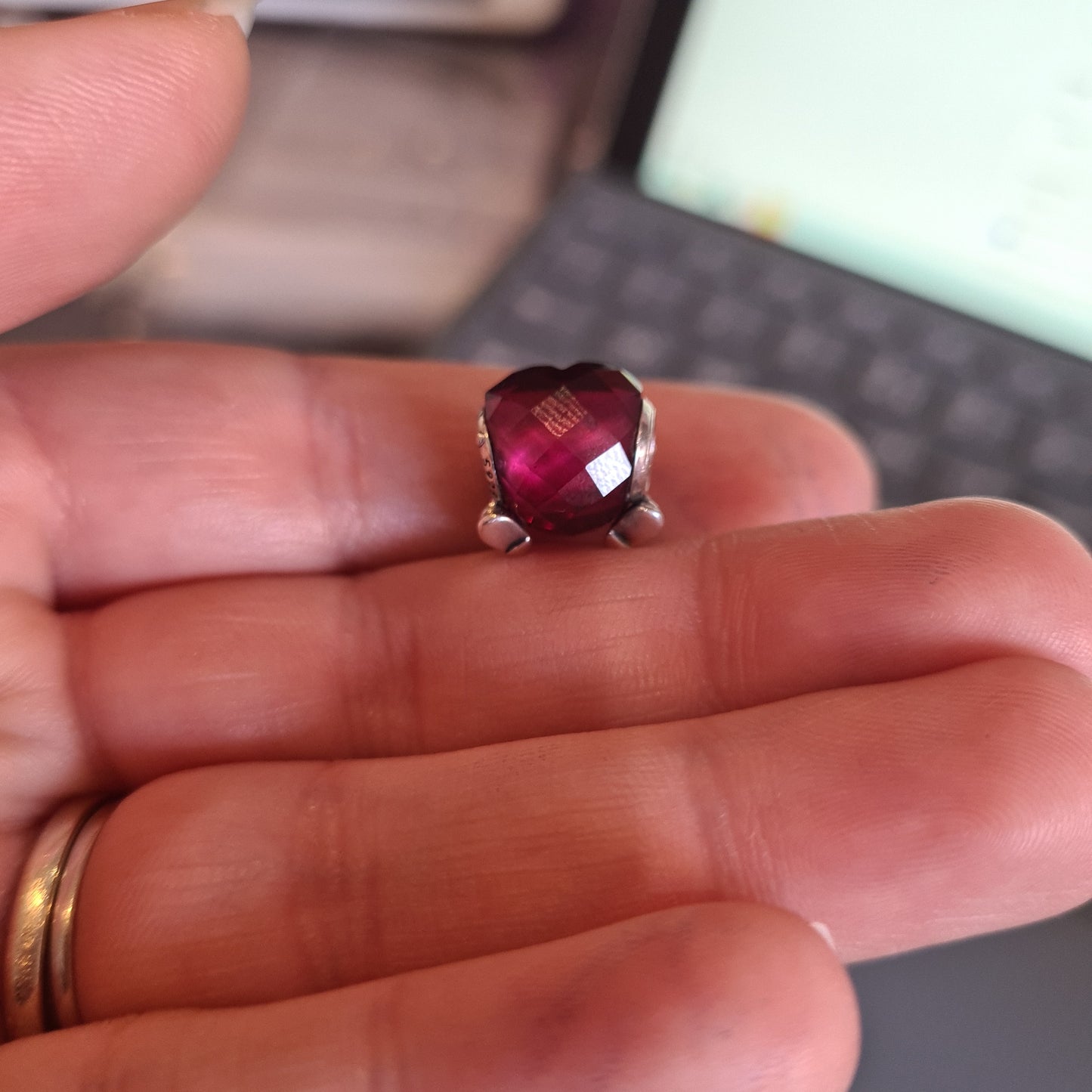 Genuine Pandora Disney Mickey Holding a Pink/ Red Heart Charm