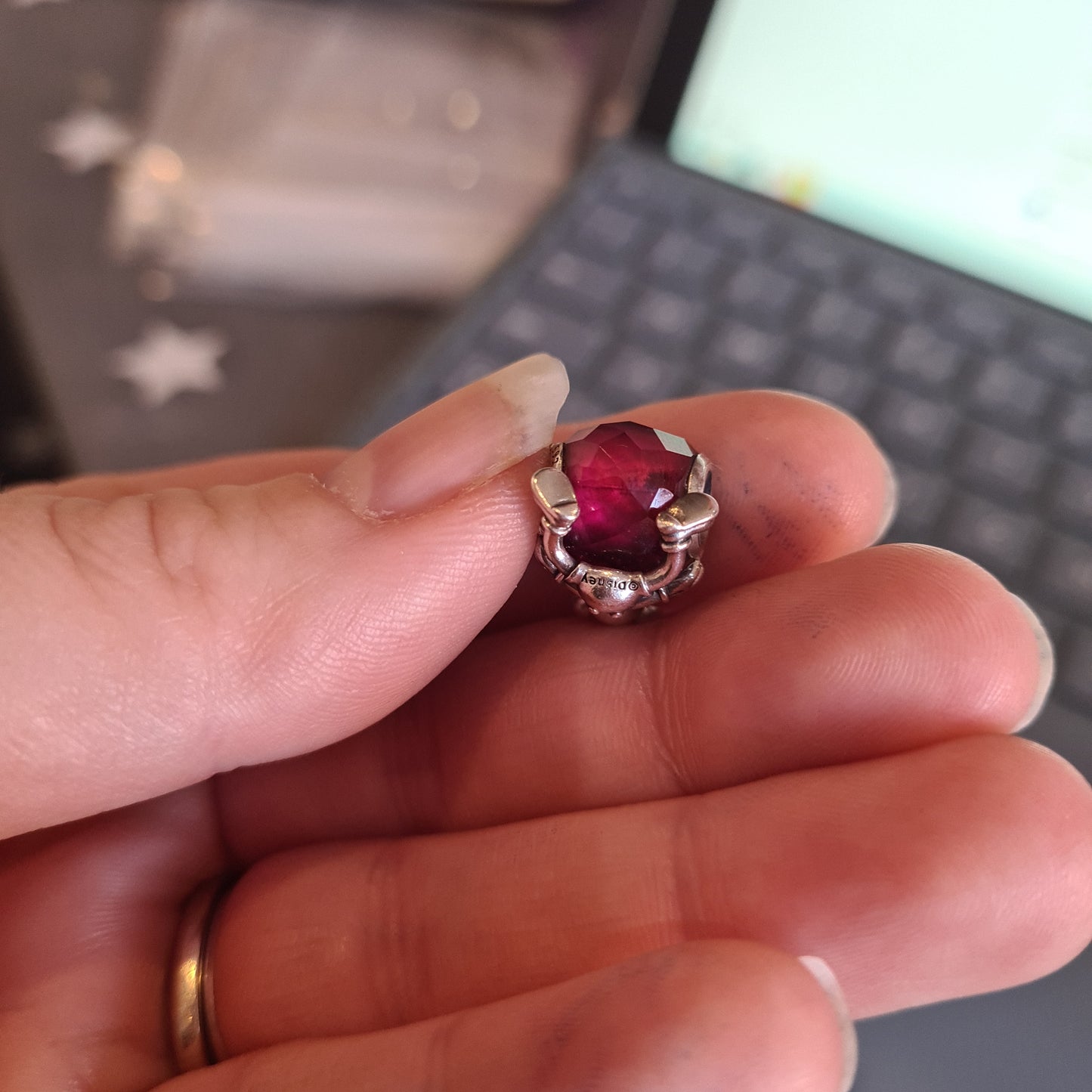 Genuine Pandora Disney Mickey Holding a Pink/ Red Heart Charm