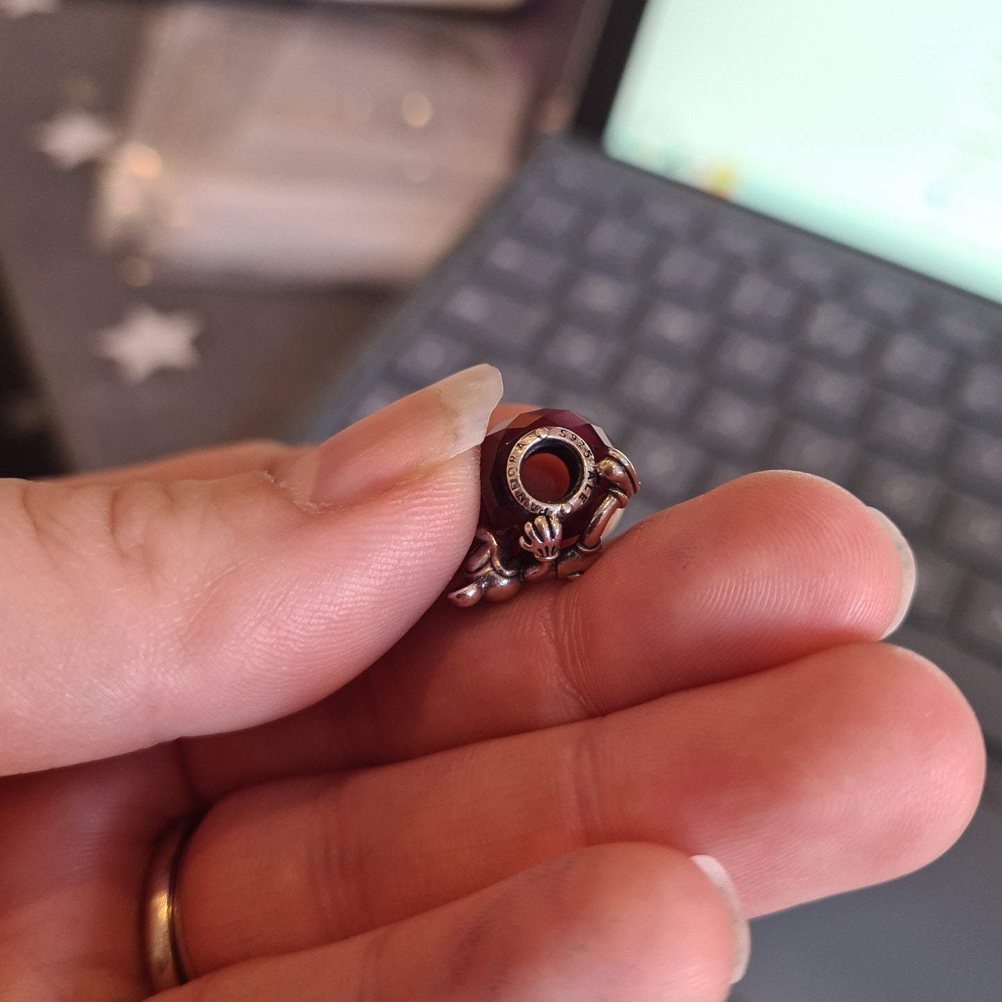Genuine Pandora Disney Mickey Holding a Pink/ Red Heart Charm