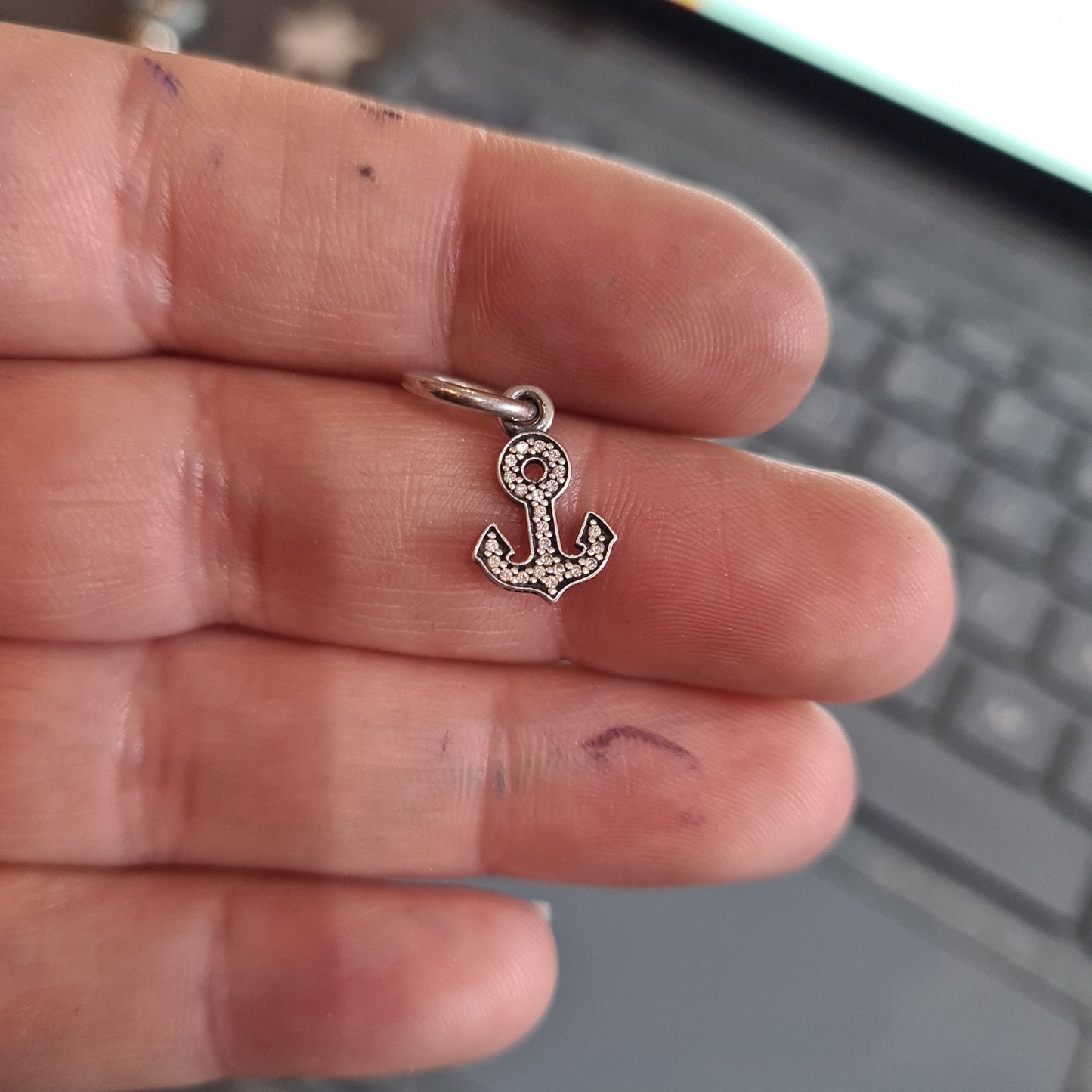 Genuine Pandora Anchor Pave Dangle With Clear Stone