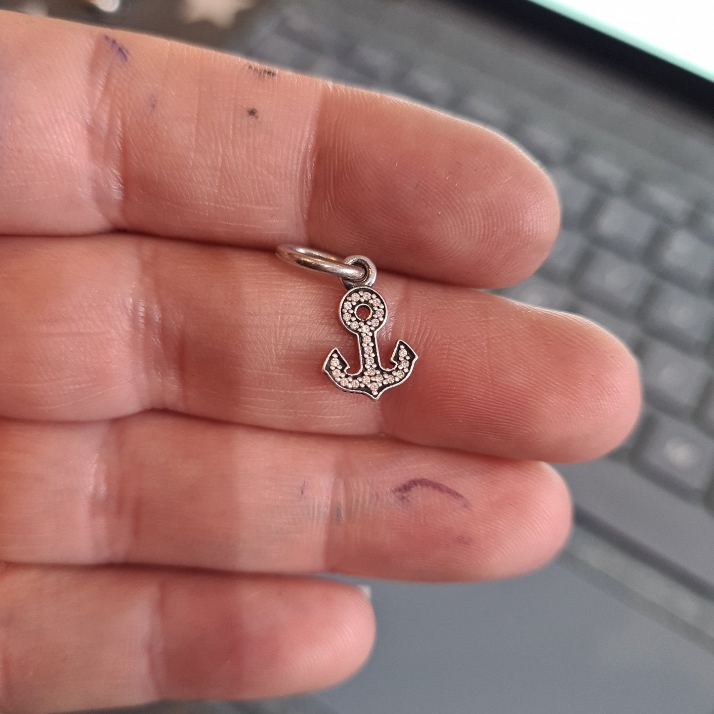 Genuine Pandora Anchor Pave Dangle With Clear Stone