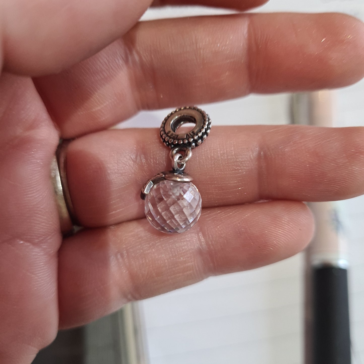 Genuine Pandora Clear Facetted Glass Murano Dangle With Pave Star Charm