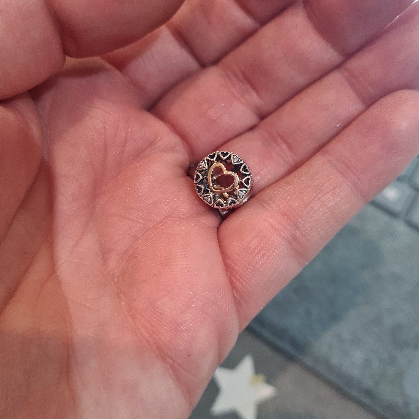 Genuine Pandora Two Tone Openwork Heart With Gold Heart and Small CZ
