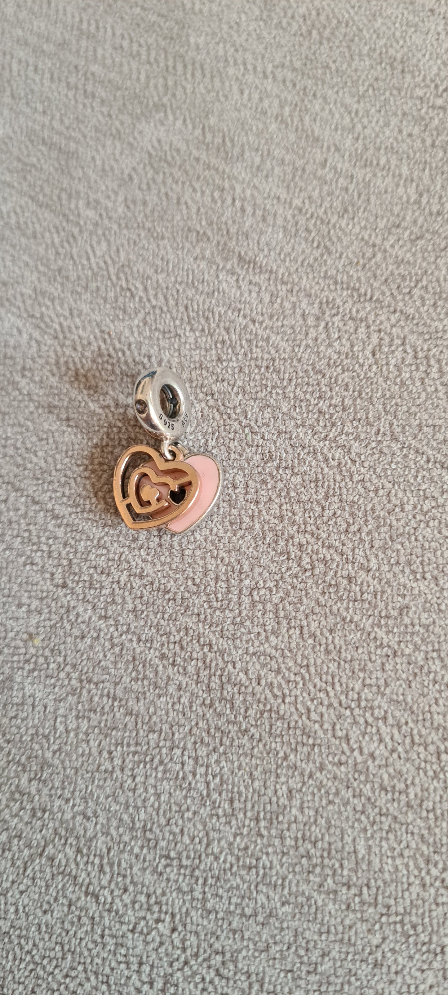 Genuine Pandora Rose Gold Double Heart Enamel Pink Follow Your Heart Charm Dangle