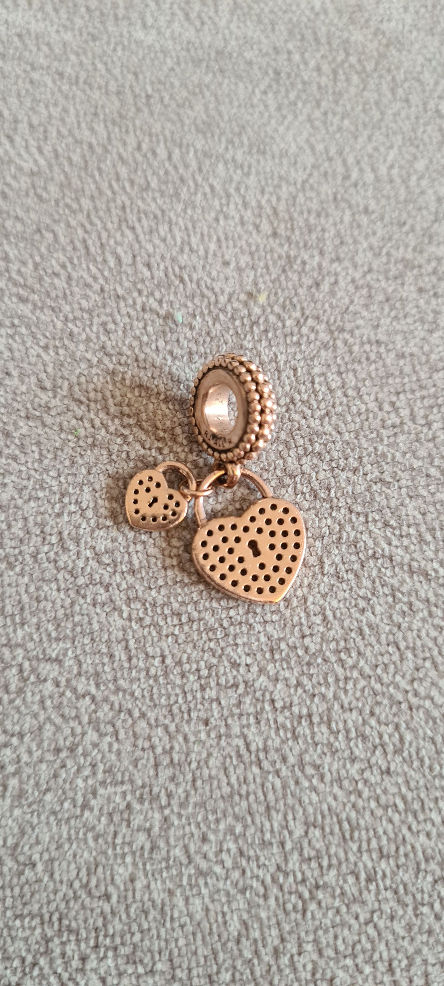 Genuine Pandora Rose Gold Double Pave Heart Dangle Charm Lock