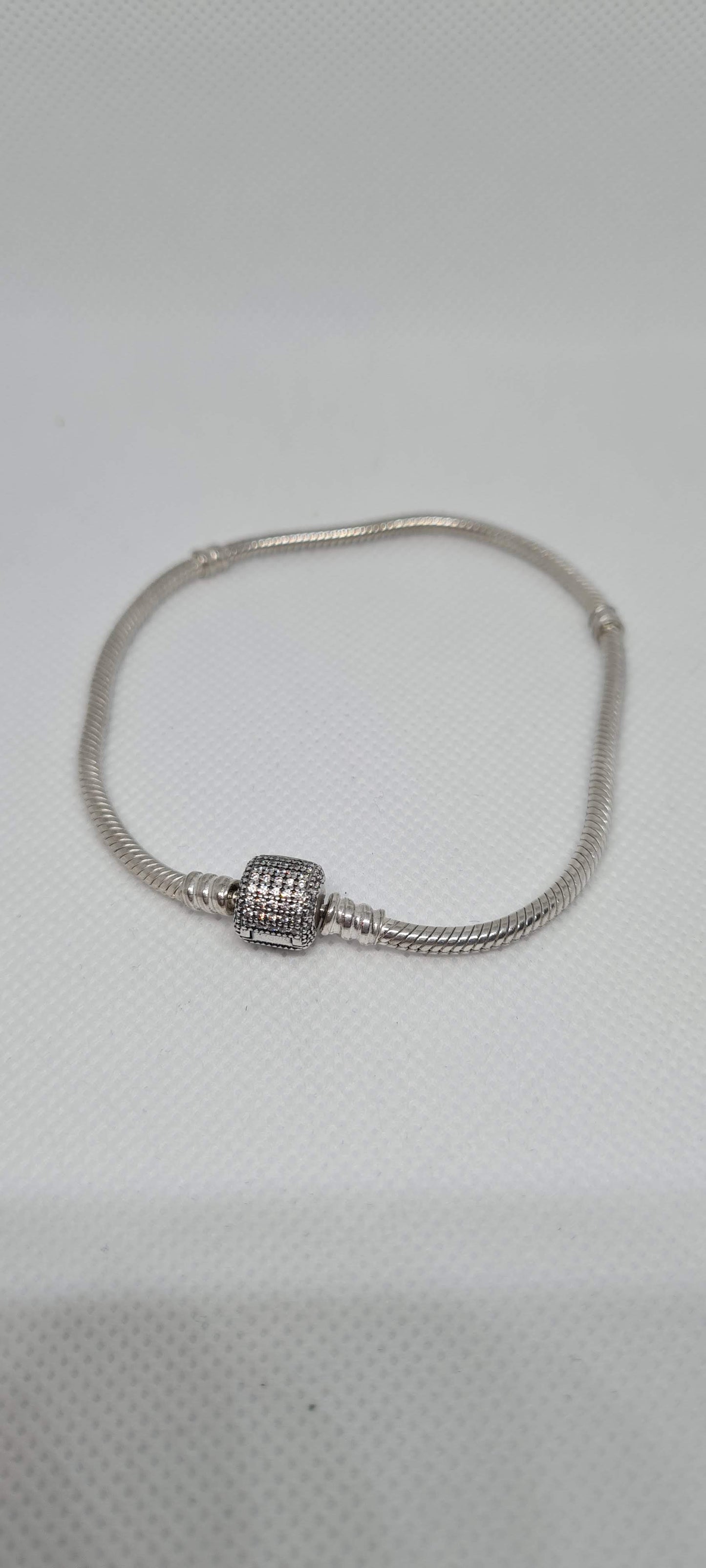 Genuine Pandora Pave Sparkle CZ Barrel Clasp Bracelet PURPLE / CLEAR