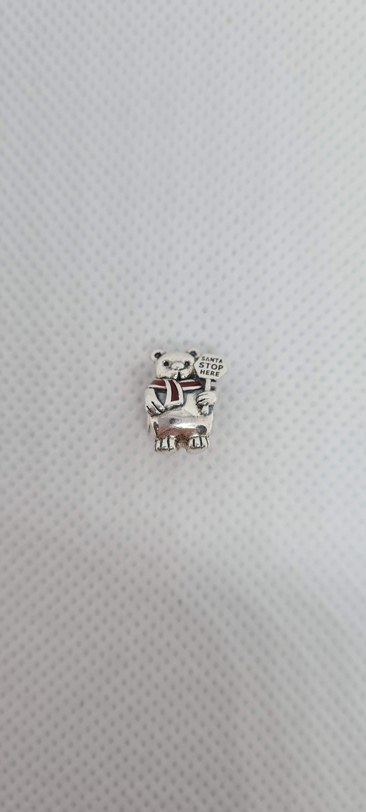 Genuine Pandora Christmas Bear Santa Stop Here Sign Charm