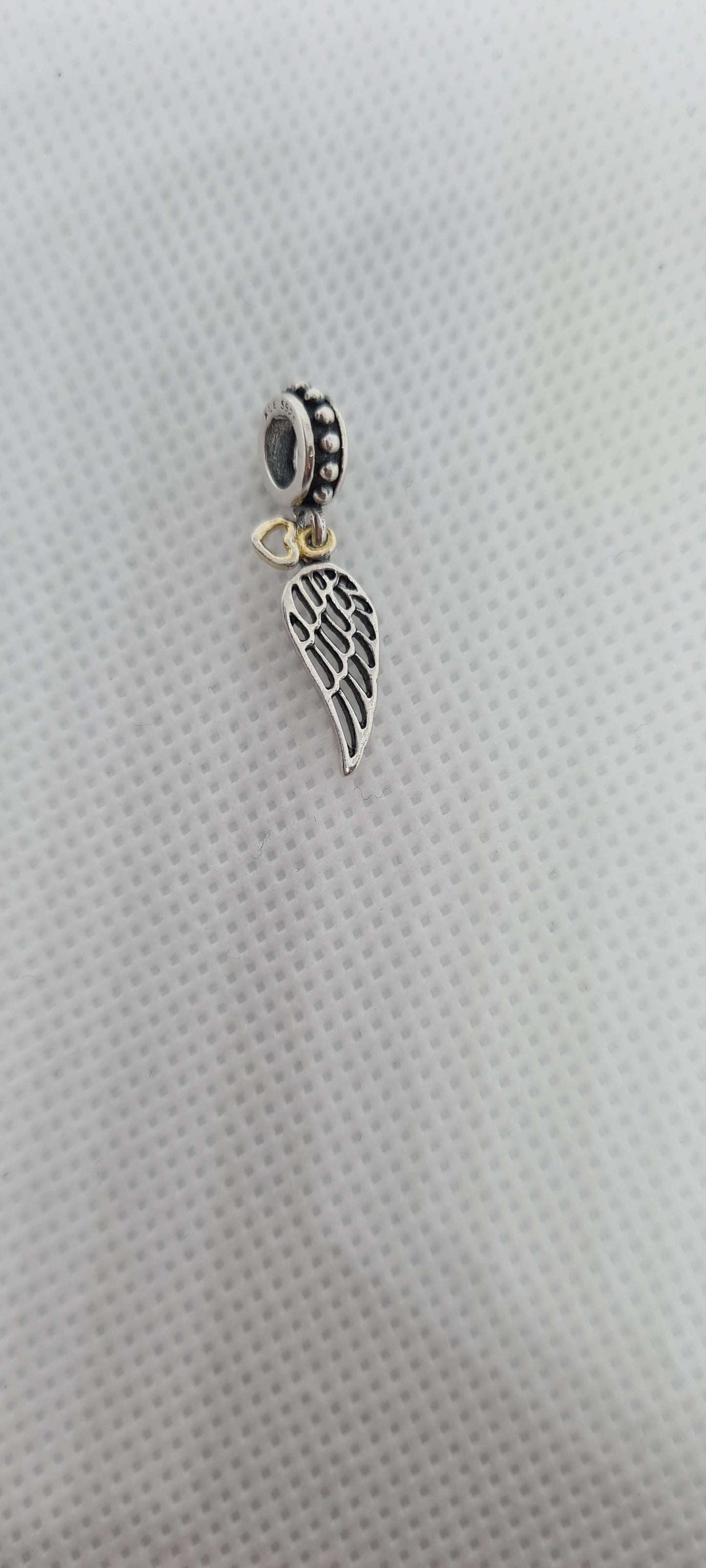 Genuine Pandora Spiritual Wing Angel Two Tone Heart Feather Dangle Charm