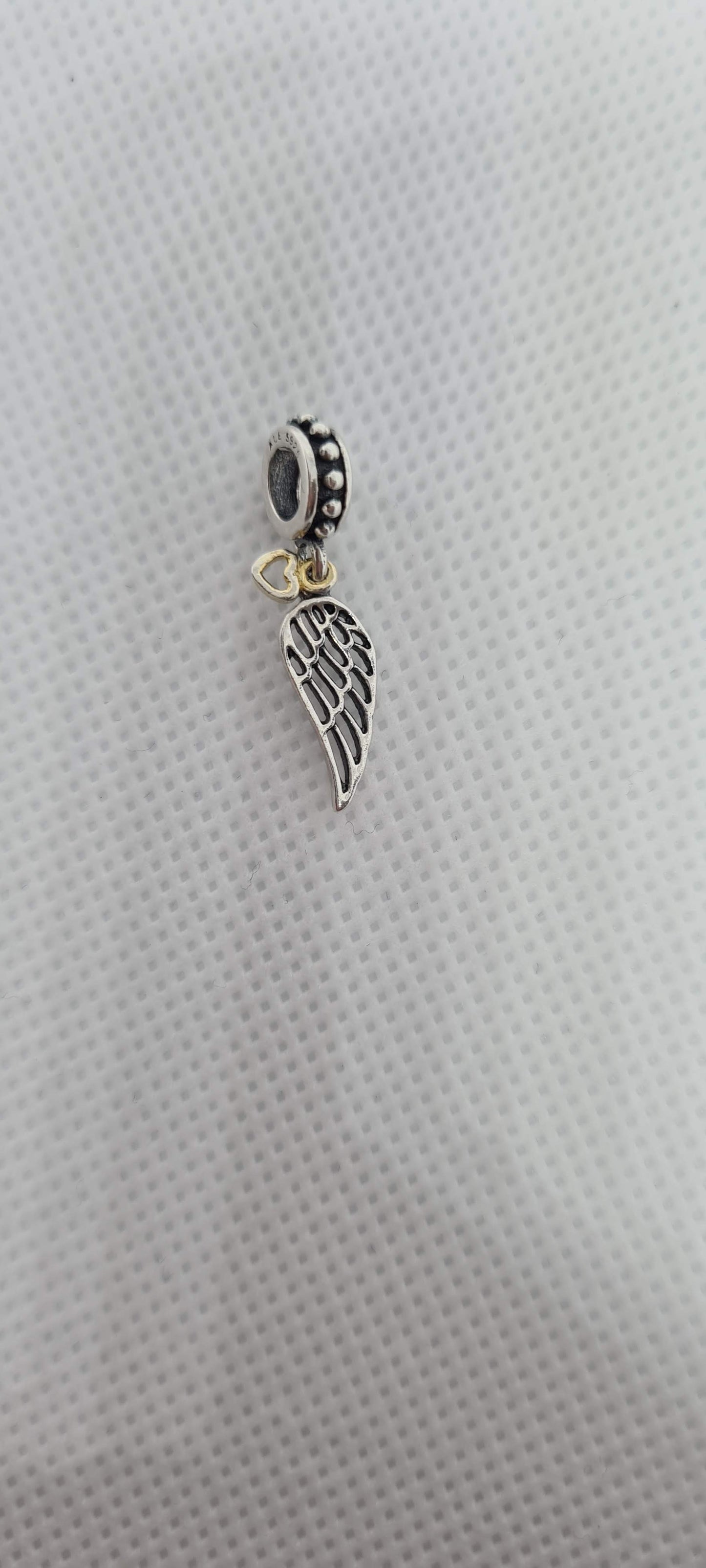 Genuine Pandora Spiritual Wing Angel Two Tone Heart Feather Dangle Charm