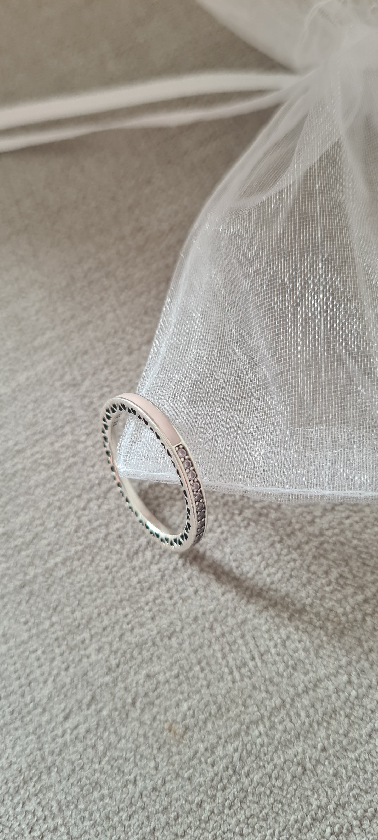Genuine Pandora Radiant Heart Ring Enamel Cz Baby Pink
