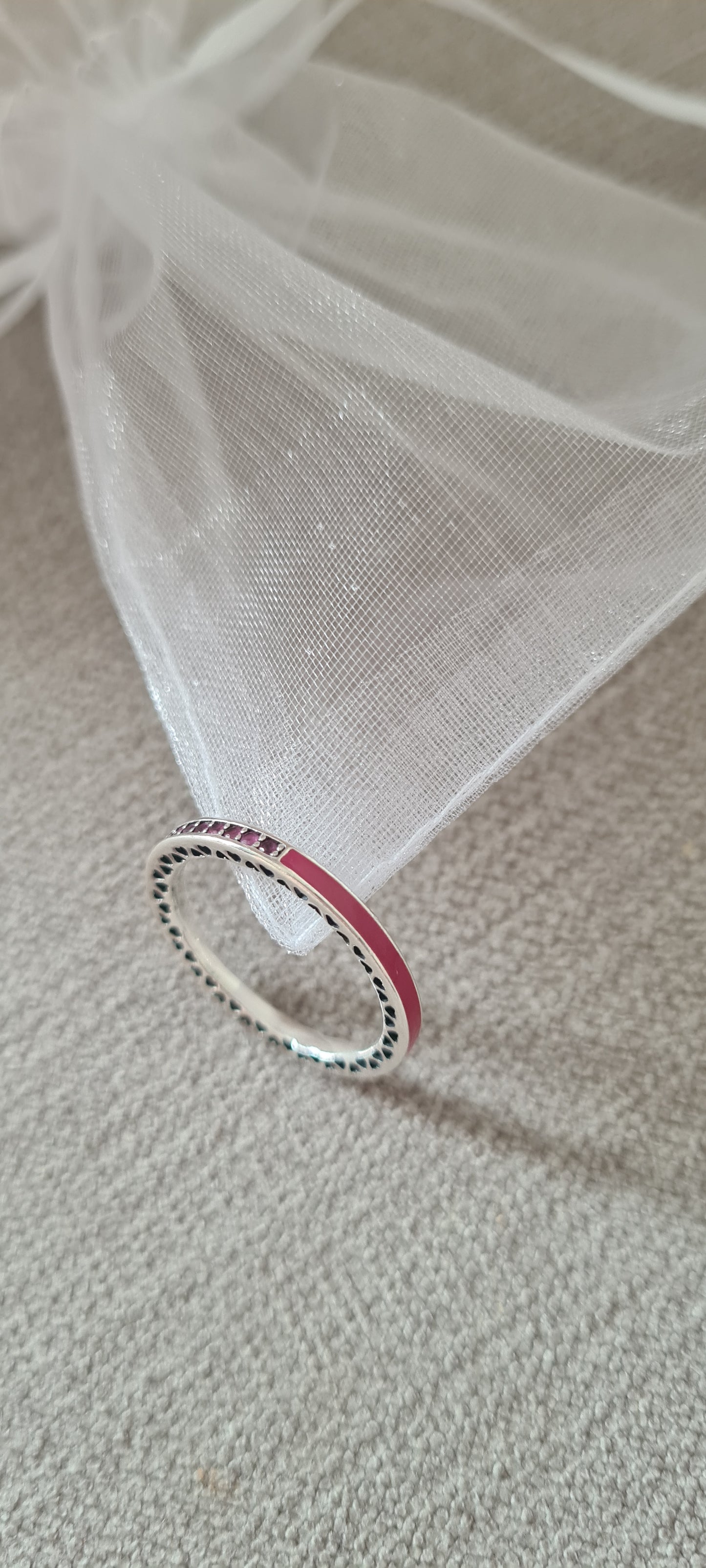 Genuine Pandora Radiant Heart Ring Enamel Cz Cerise Pink