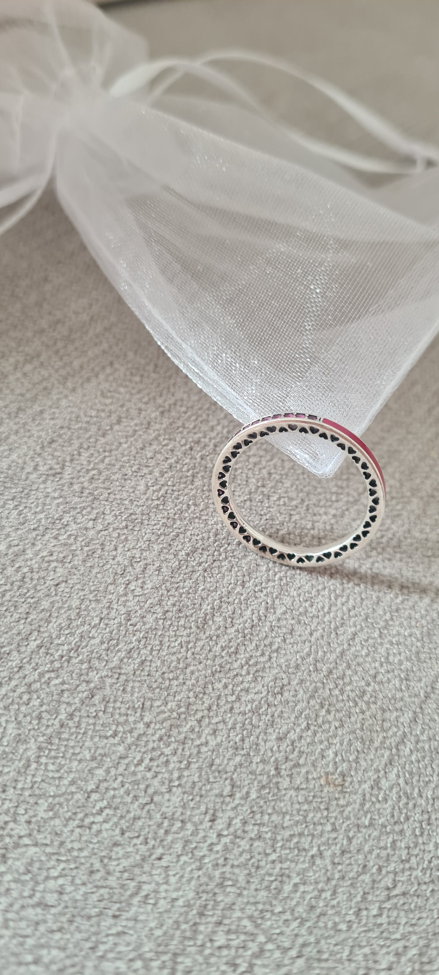 Genuine Pandora Radiant Heart Ring Enamel Cz Cerise Pink
