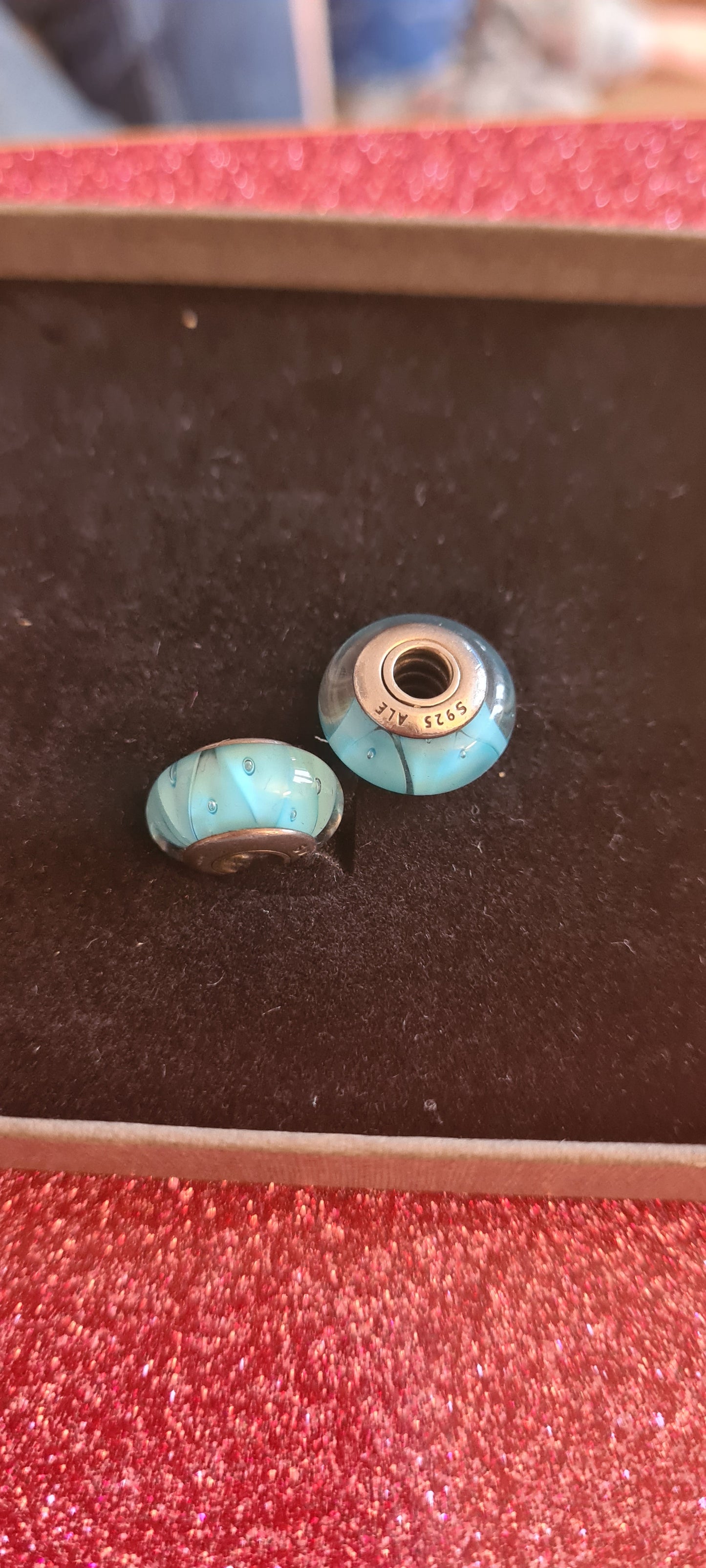 Genuine Pandora Glass Blue Muranos Pair