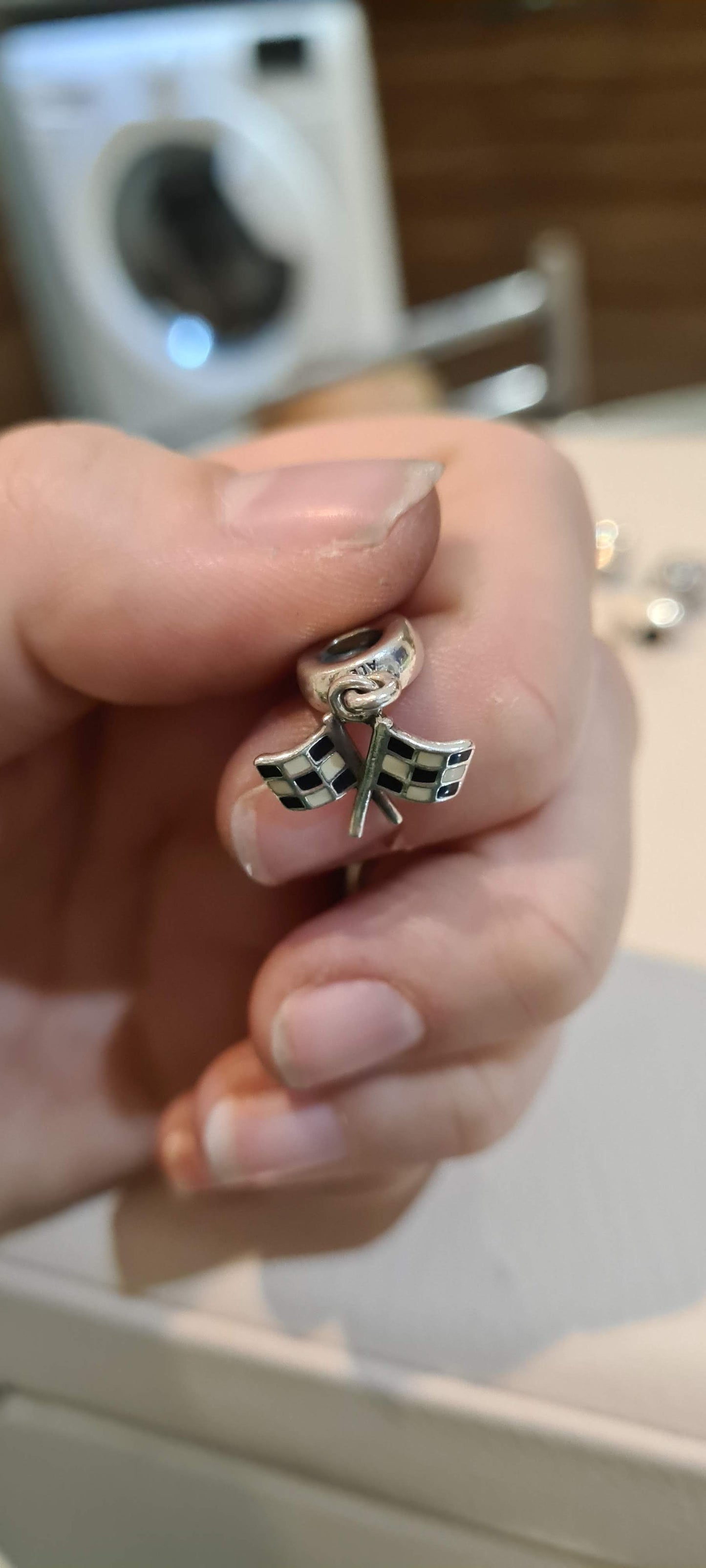 Genuine Pandora Checked Flag Racing Hobby Dangle Charm