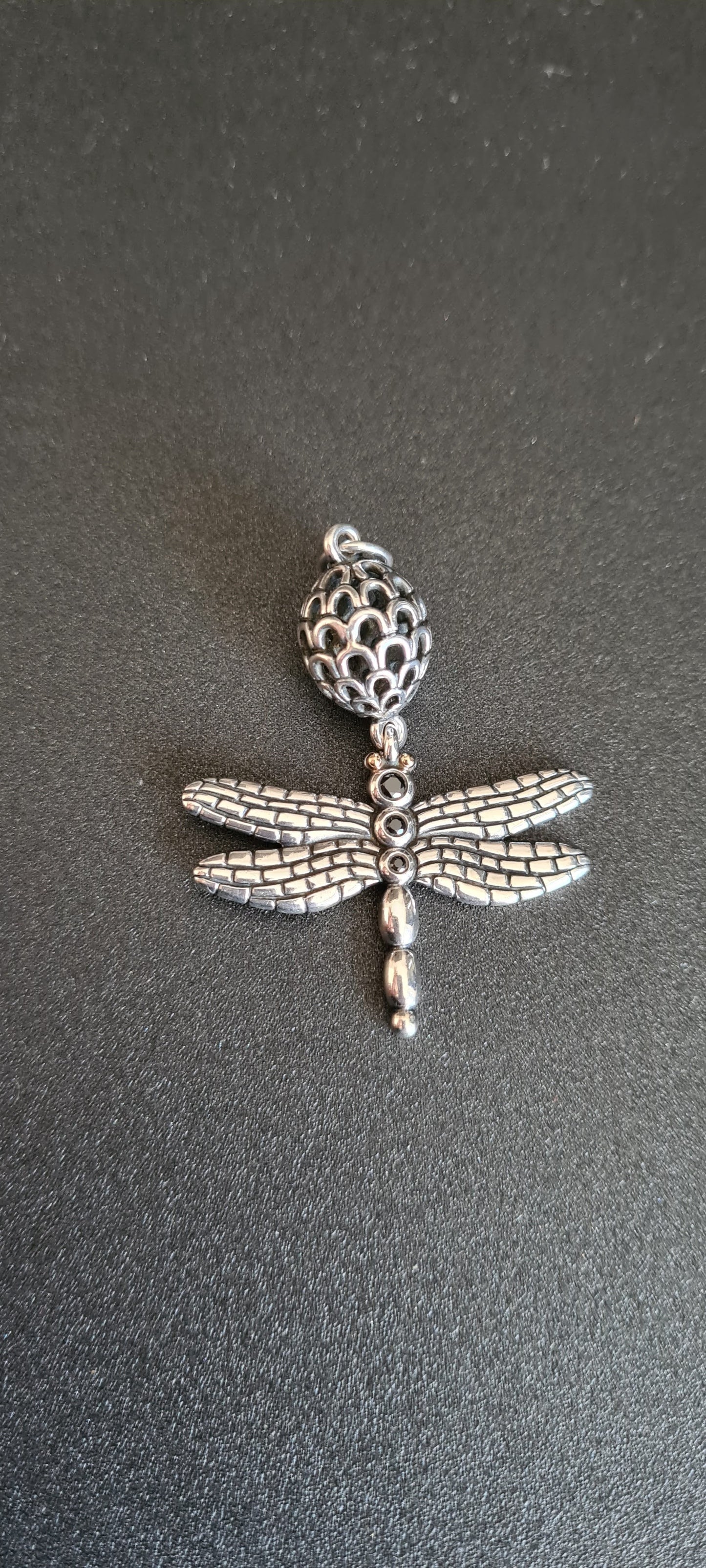 Genuine Pandora Rare HTF Two Tone Dragonfly Pendant Large