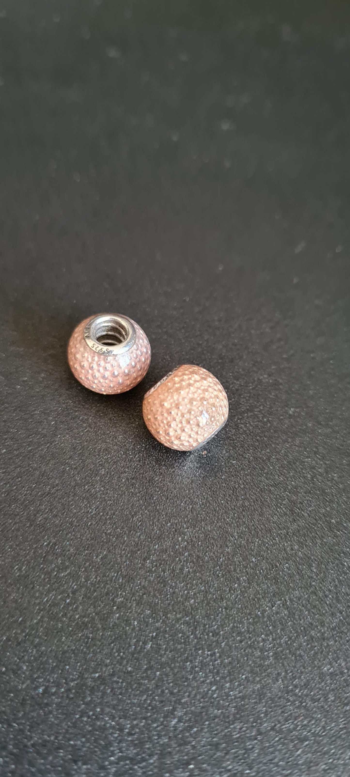 Genuine Pandora Bumpy Dot Enamel Peachy Gold Balls