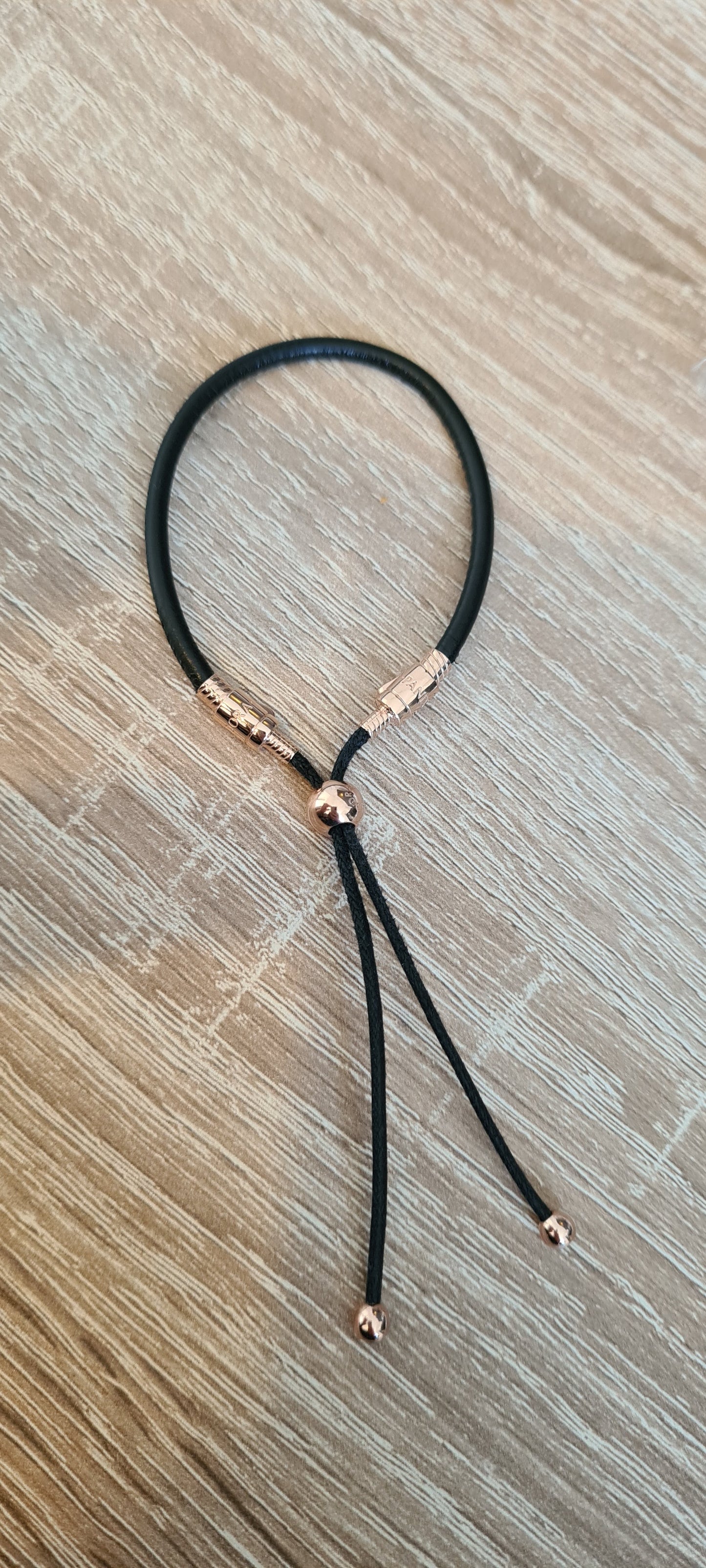 Genuine Pandora Rose Gold Black Leather Slider Bracelet