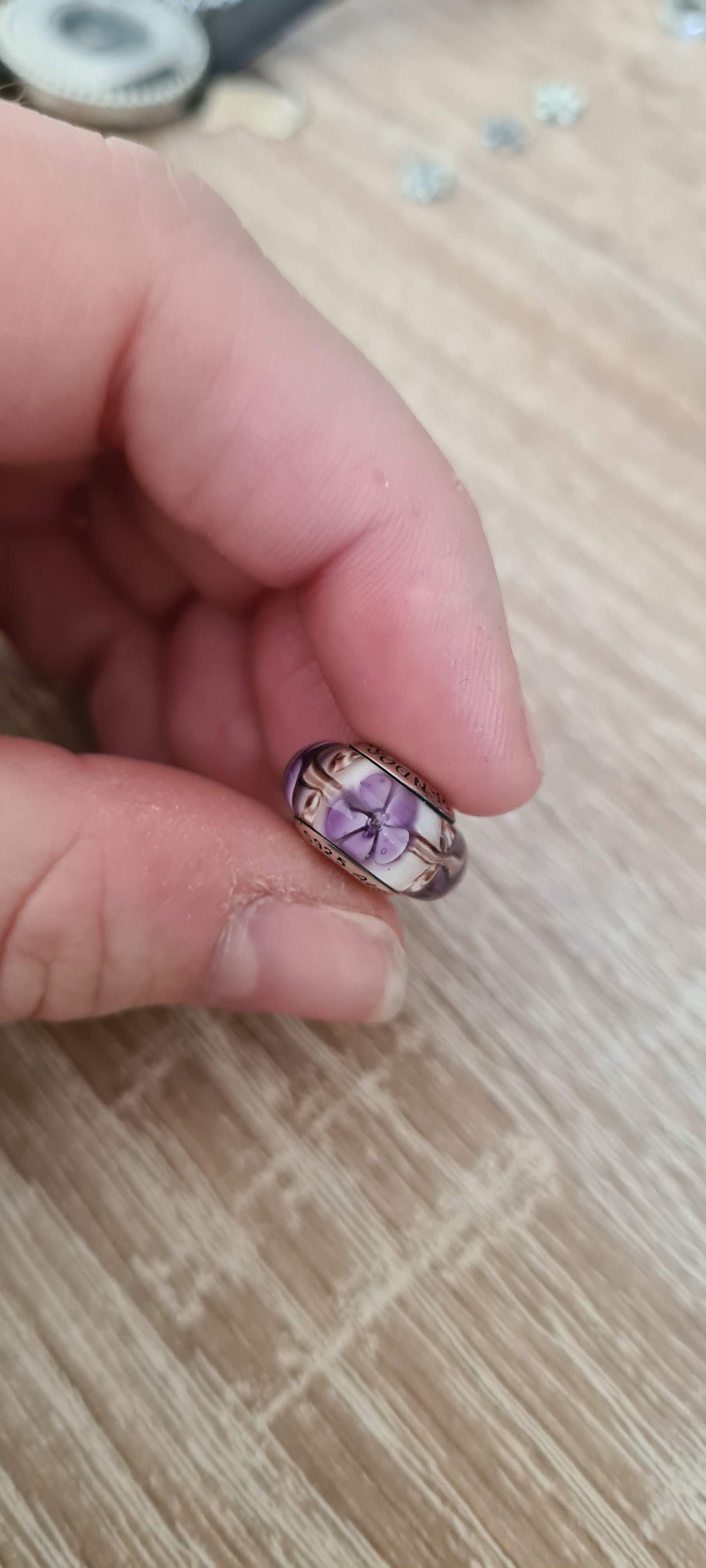 White Glass With Lilac Flower Murano Charm