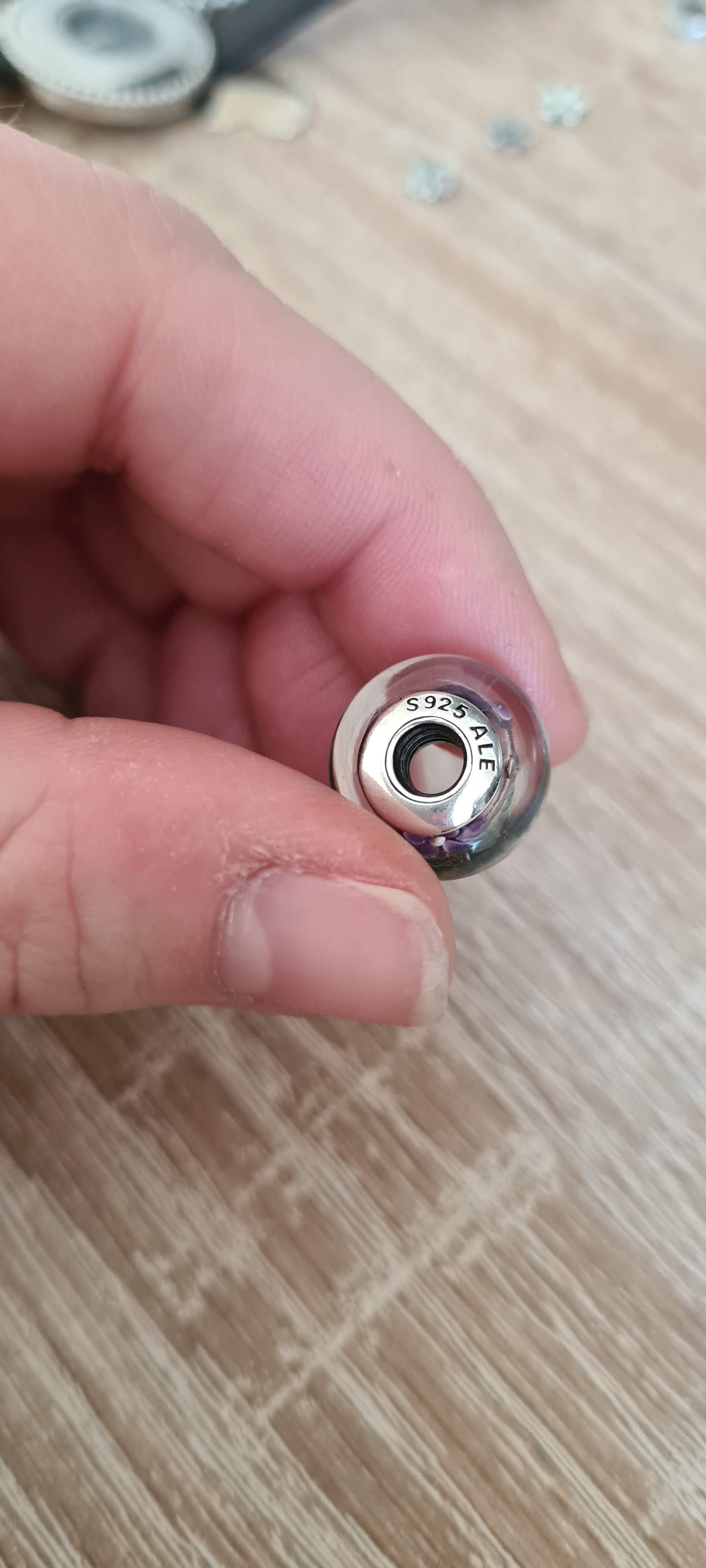 White Glass With Lilac Flower Murano Charm