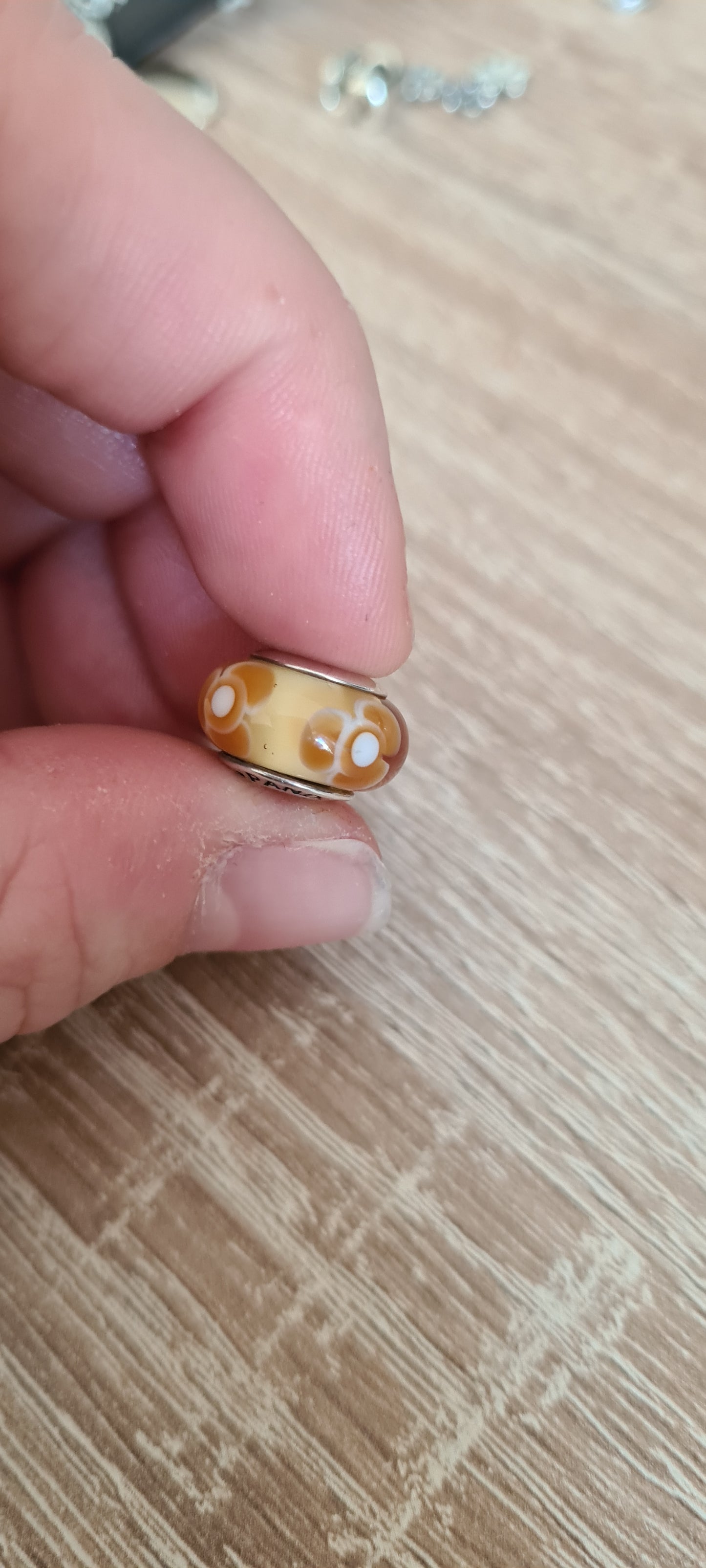 Genuine Pandora Gold Flower Murano Glass Charm