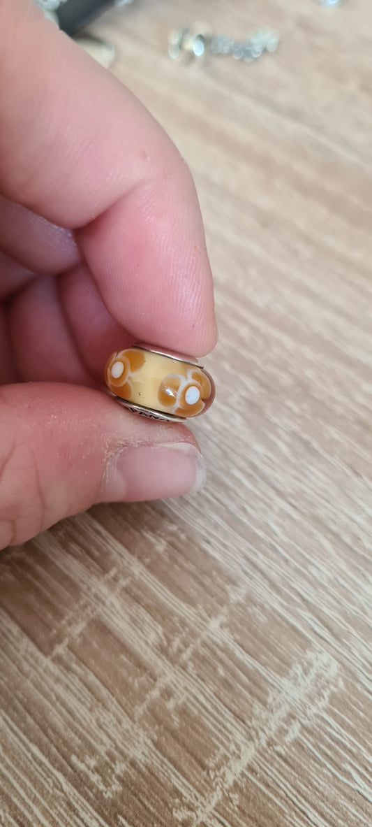 Genuine Pandora Gold Flower Murano Glass Charm