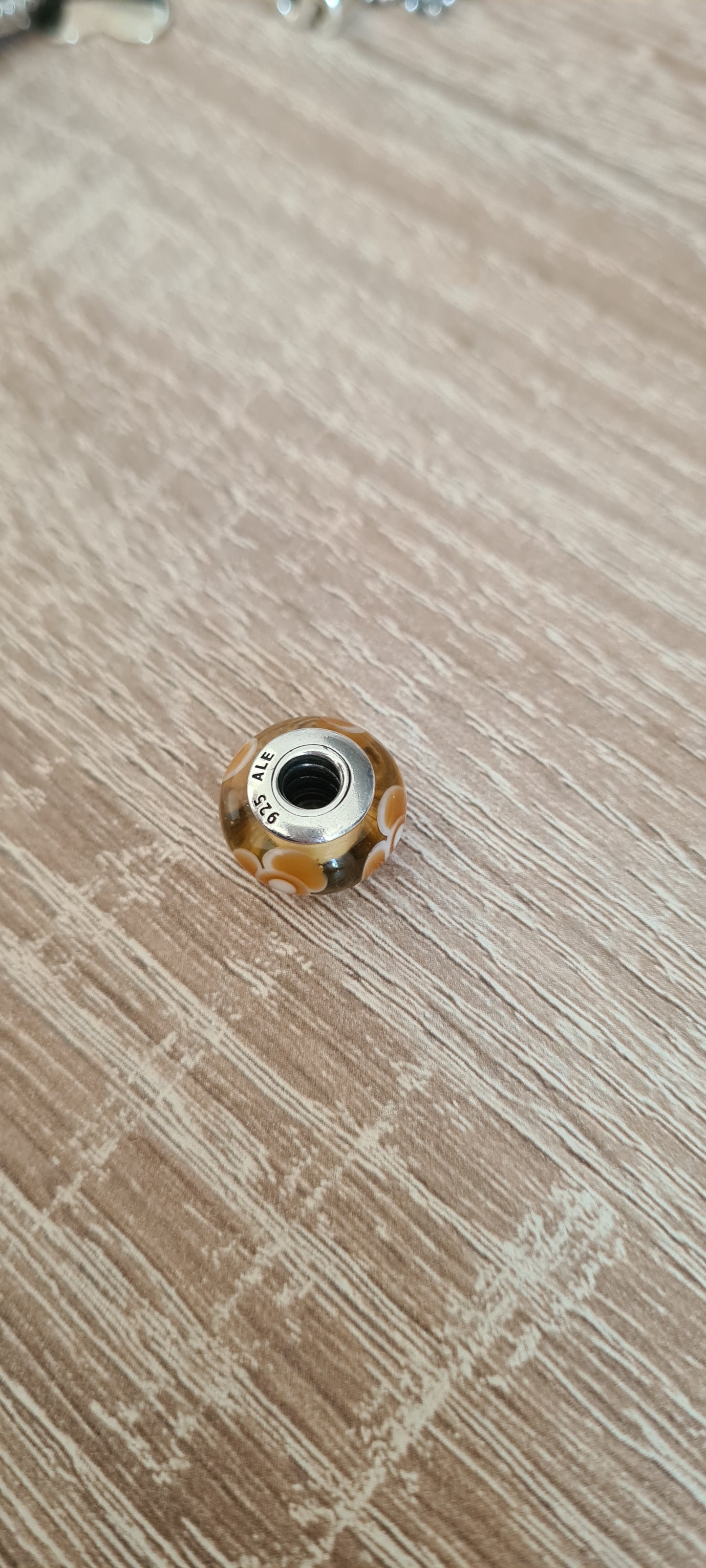 Genuine Pandora Gold Flower Murano Glass Charm