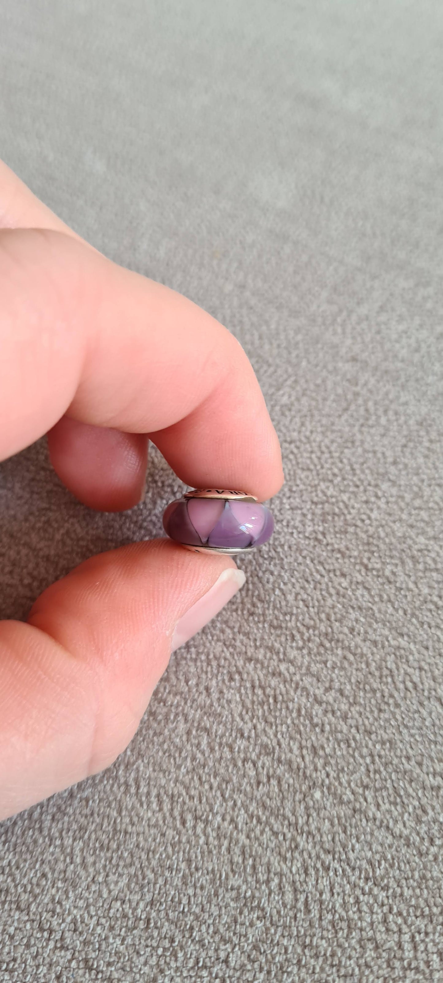 Genuine Pandora Purple Stripe Triangle Murano Glass Charm