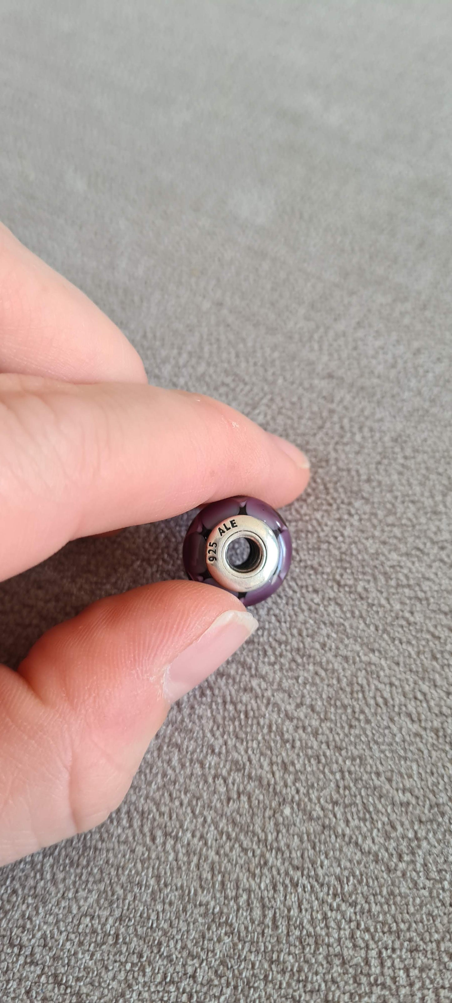Genuine Pandora Purple Stripe Triangle Murano Glass Charm