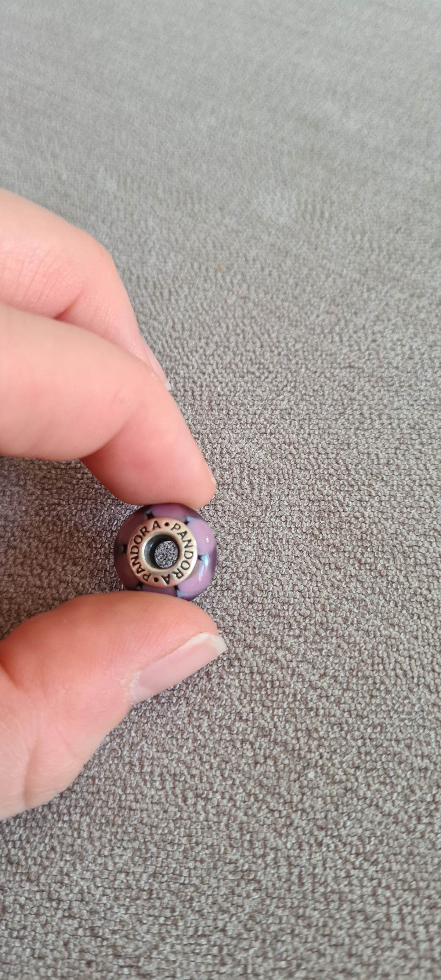 Genuine Pandora Purple Stripe Triangle Murano Glass Charm
