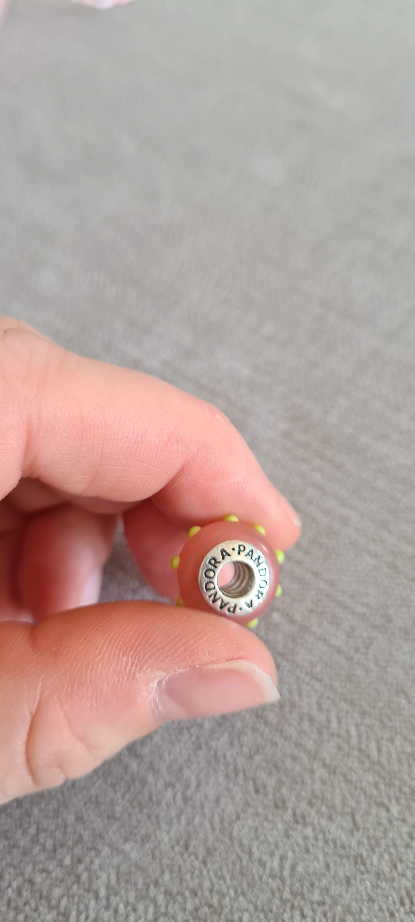 Genuine Pandora Pink and Lime Green Seeing Spots Murano Charm Glass
