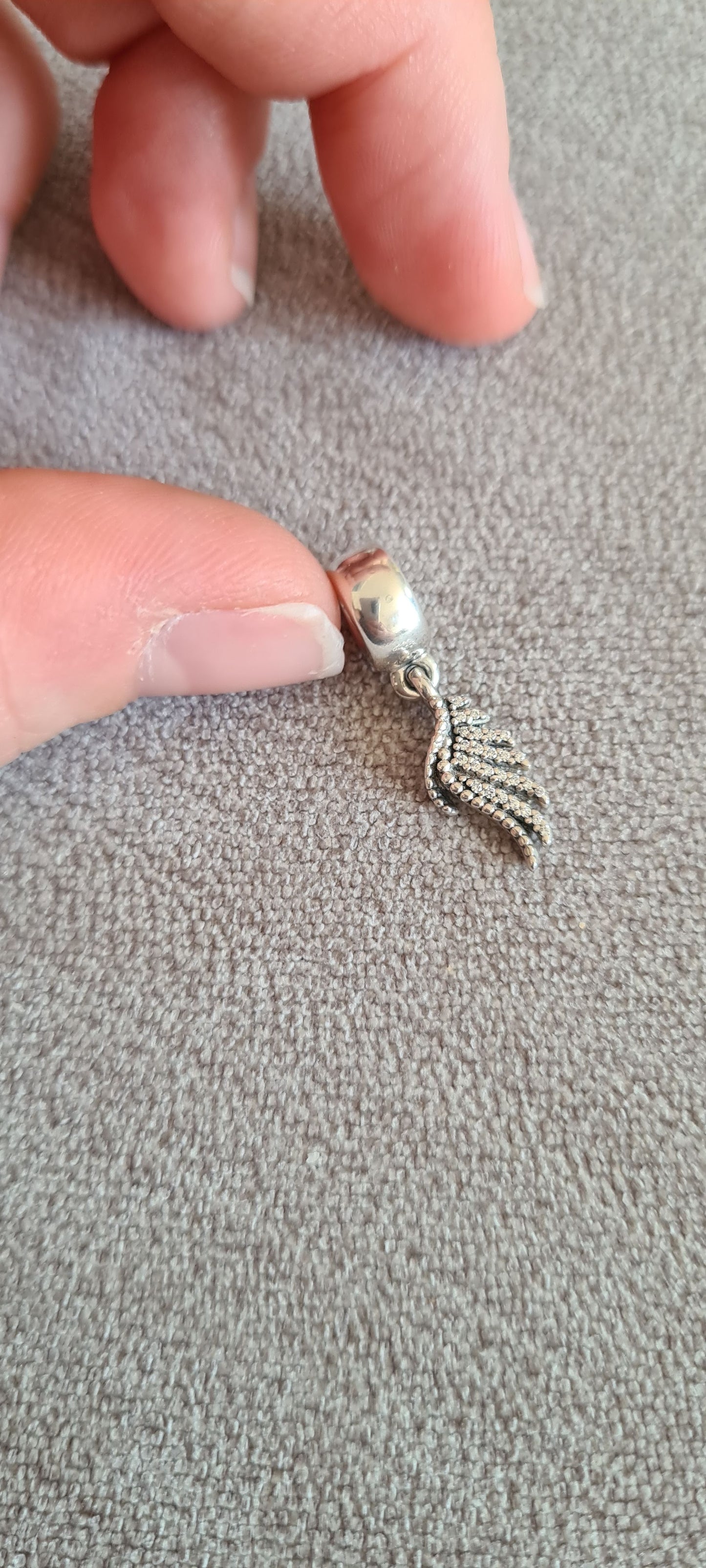 Genuine Pandora Angel Wing Feather Dangle Pave Charm