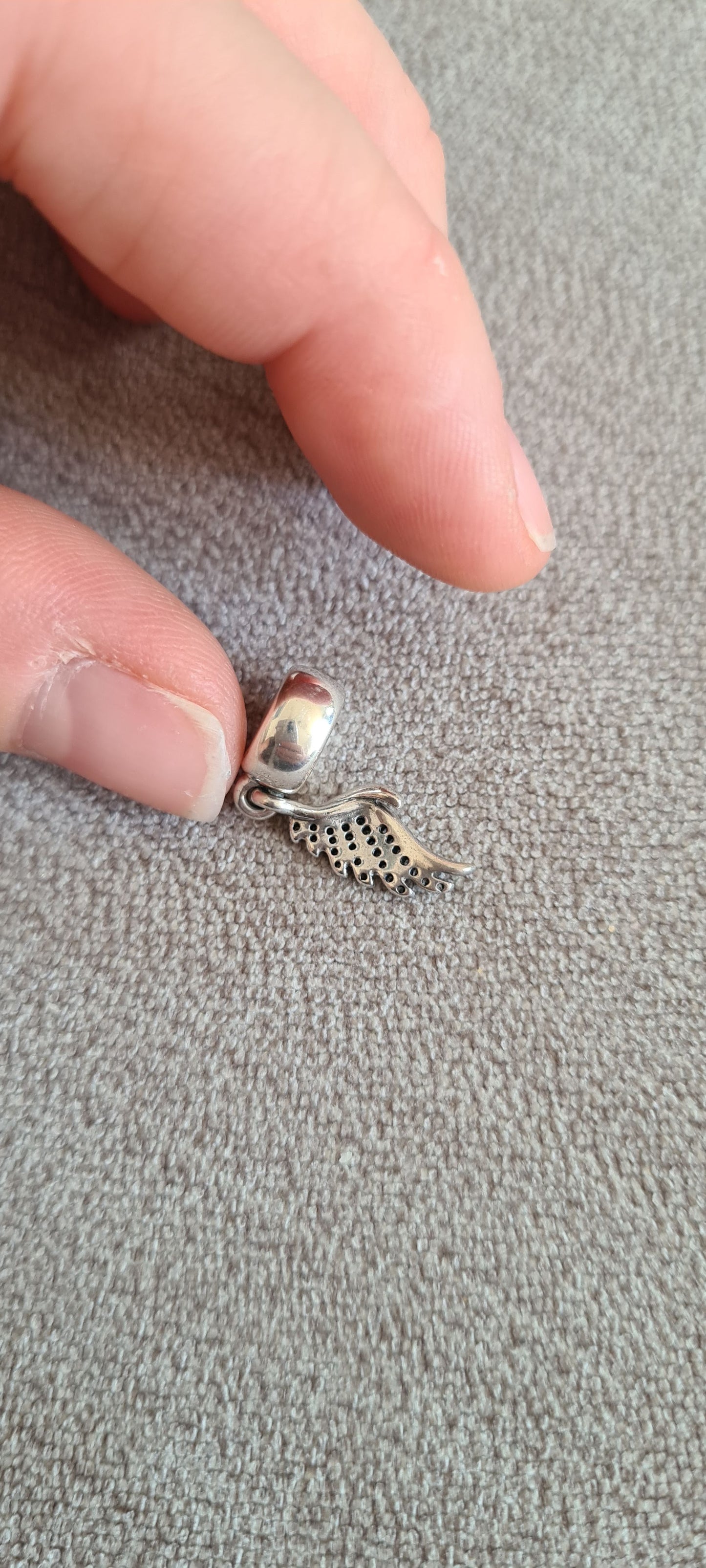 Genuine Pandora Angel Wing Feather Dangle Pave Charm