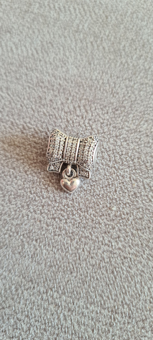 Genuine Pandora Large Bow Pave Dangle with Heart