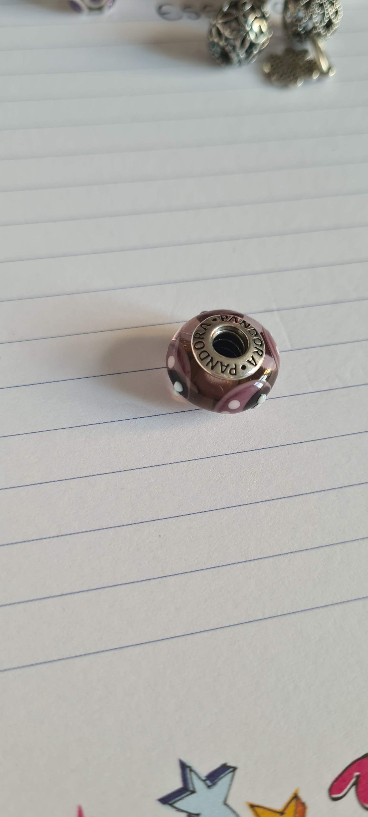 Genuine Pandora Ladybird Purple Spacer Murano Glass Charm