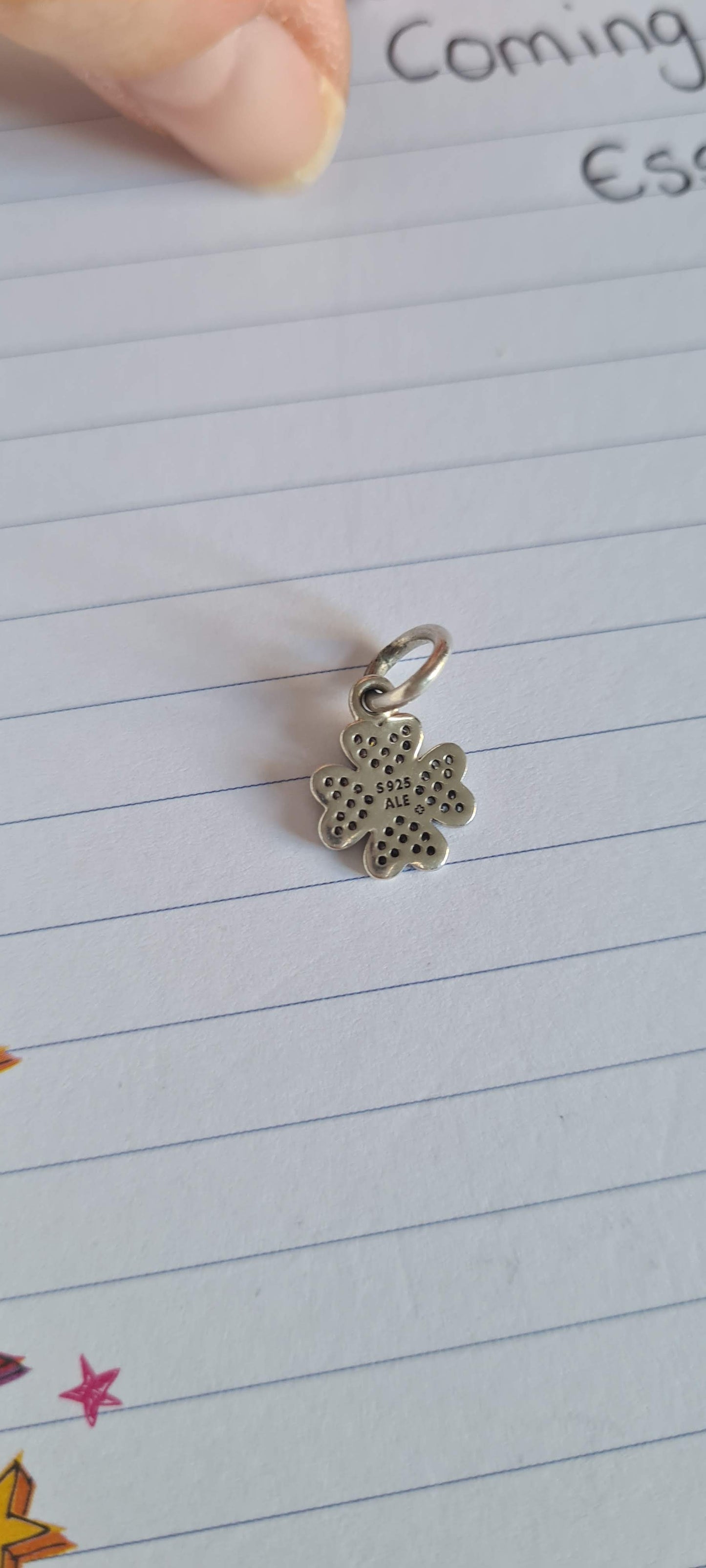 Genuine Pandora Lucky Clover Pave Dangle Charm