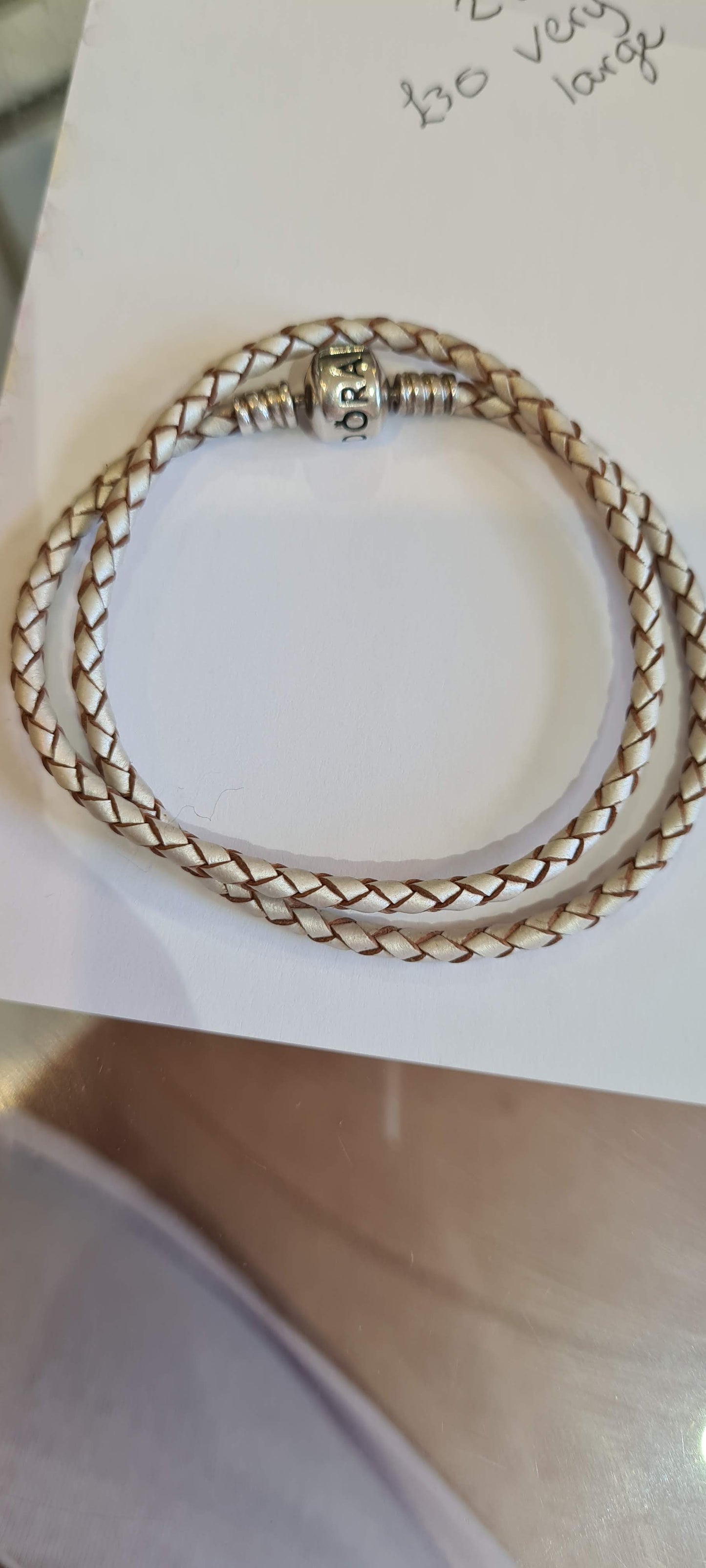 Genuine Pandora Cream and Brown/Gold Double Leather Wrap Bracelet Medium