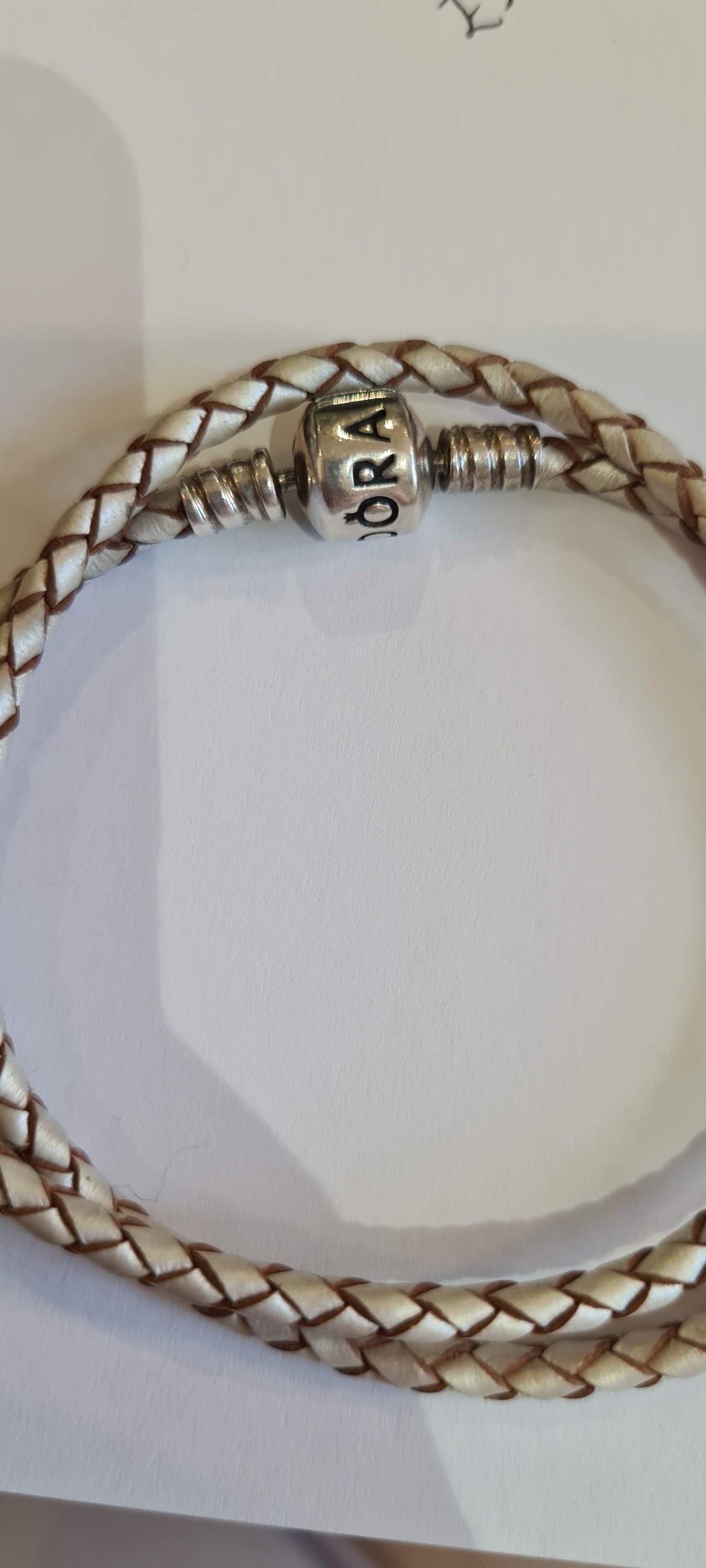 Genuine Pandora Cream and Brown/Gold Double Leather Wrap Bracelet Medium