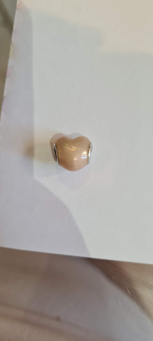 Genuine Pandora Creamy Gold Enamel Heart Charm with Slight Sparkle