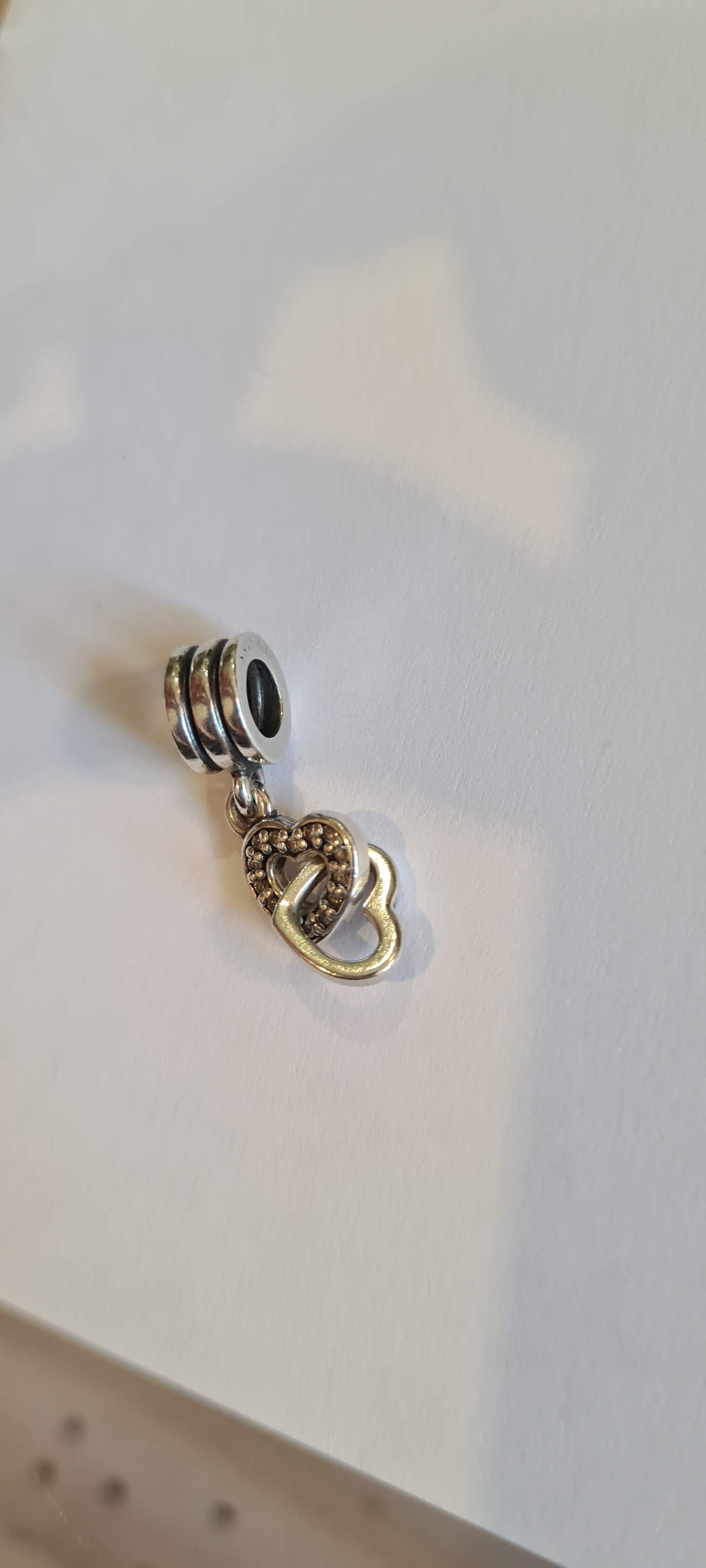 Genuine Pandora Dangle Double heart Pave Interlinked