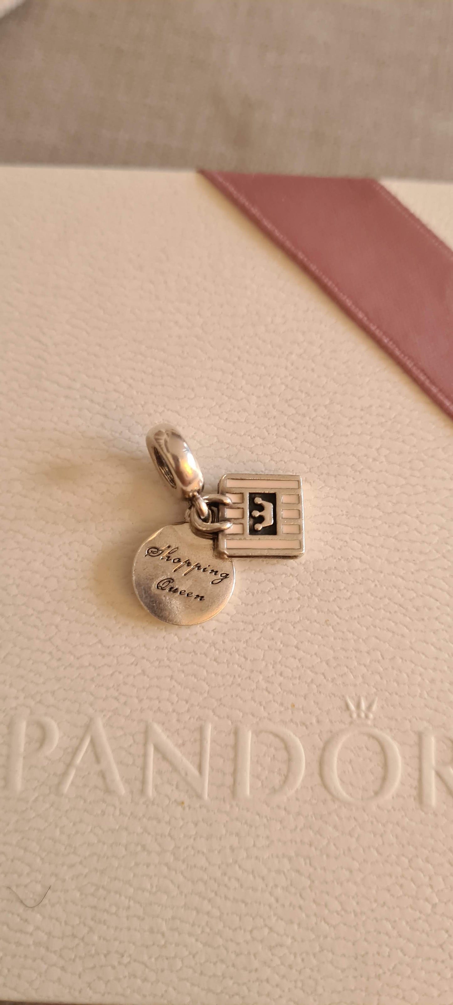 Genuine Pandora Shopping Queen Shopping Bag Charm Dangle Pink