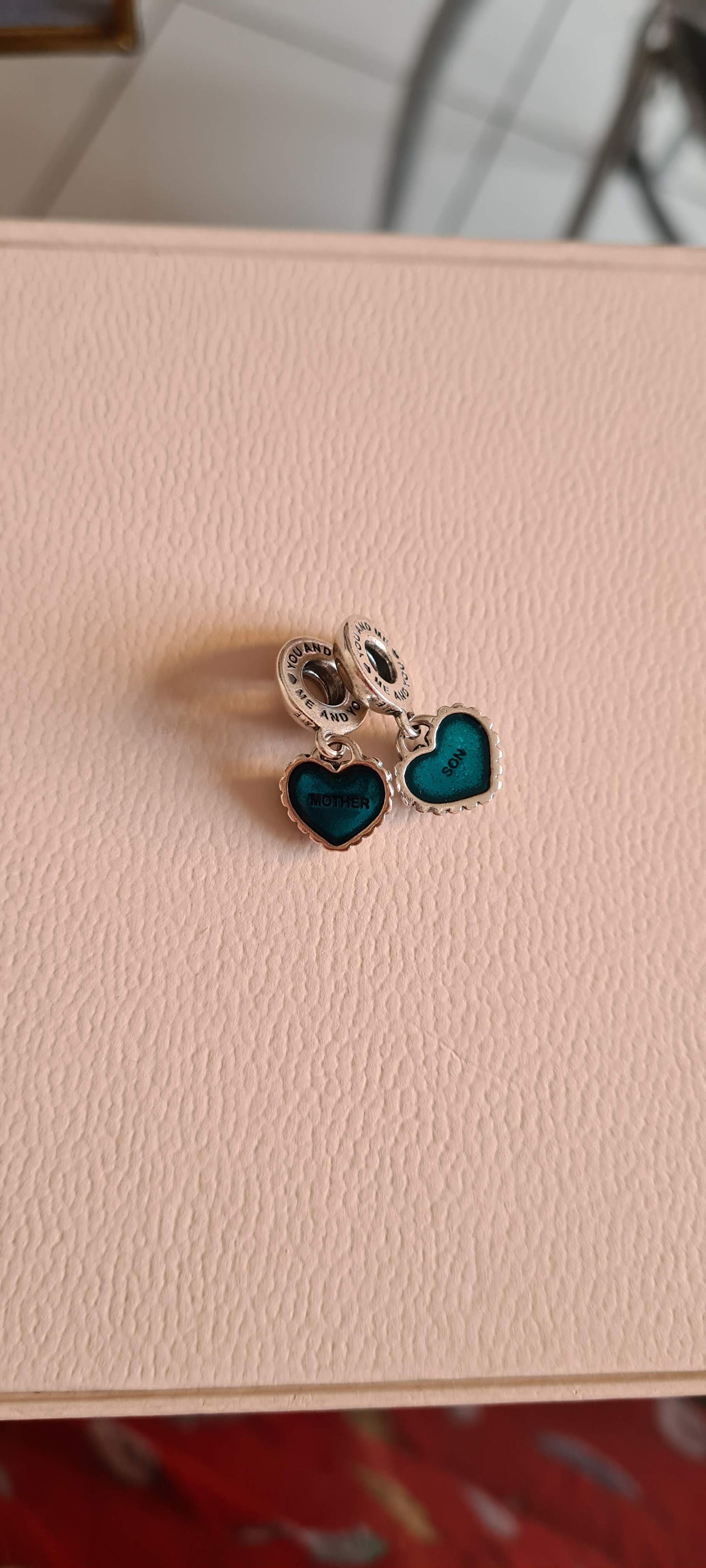 Genuine Pandora Mother and Son Heart Blue Dangle Family Charm