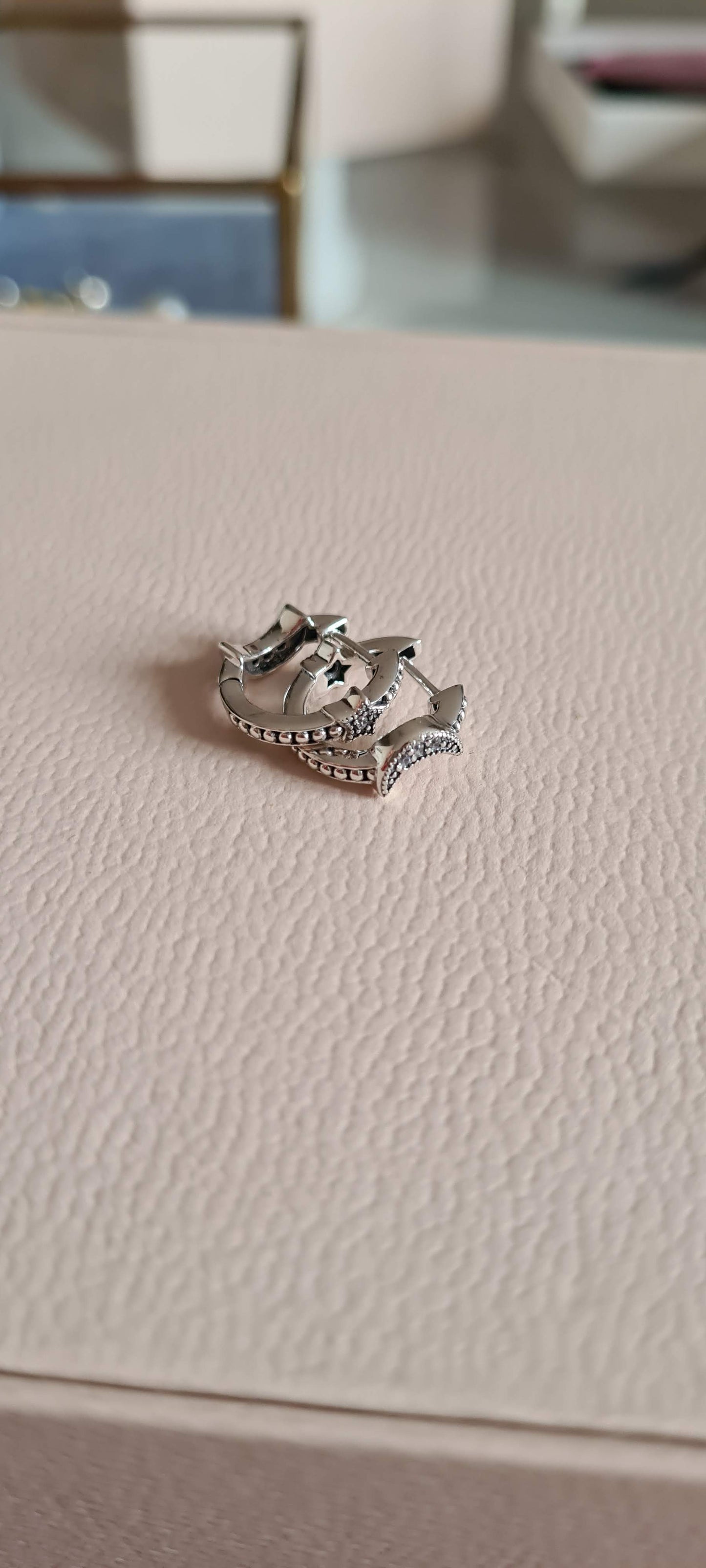 Genuine Pandora Crescent Moon and Stars and Pave Hoops
