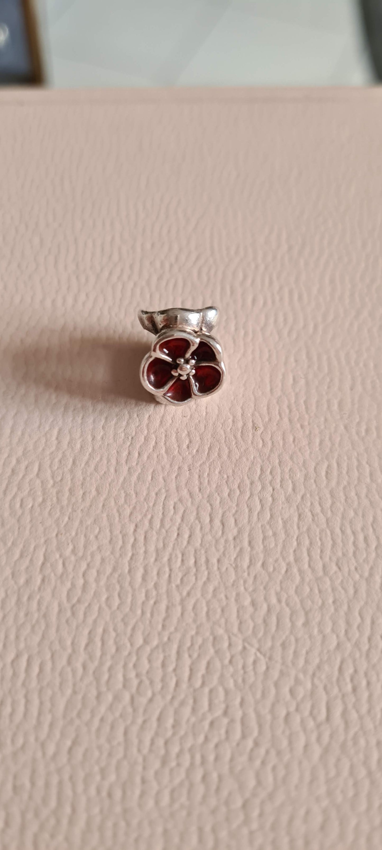 Genuine Pandora Poppy Enamel Red Flower Trio Charm