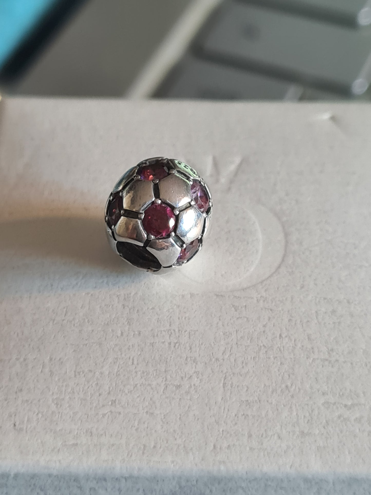 Genuine Pandora Pink Fuscia Cz Football Charm